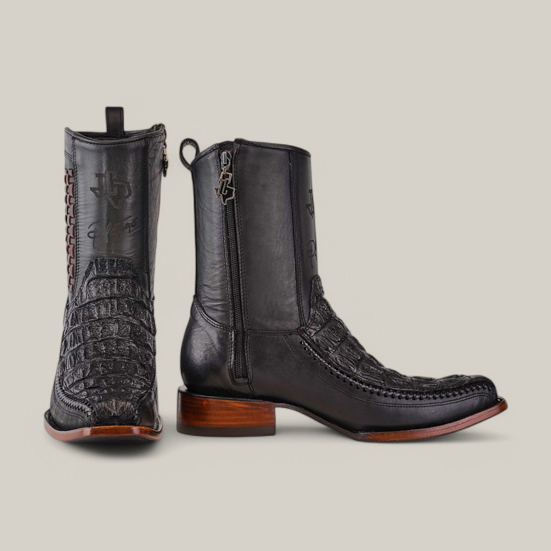 Exotic Caiman - Black - Narrow Square Toe