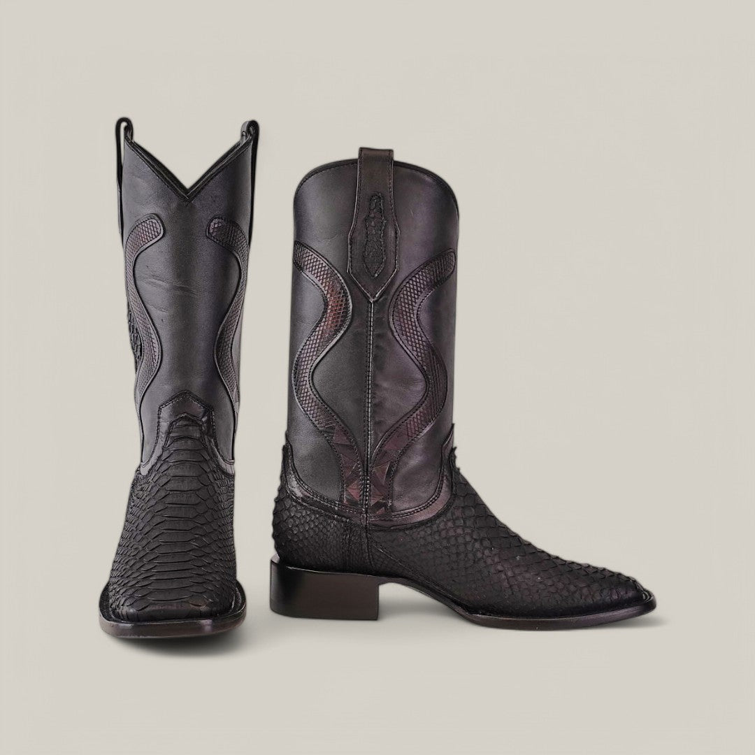 Exotic Python - Diamond - Matte Black - Square Toe
