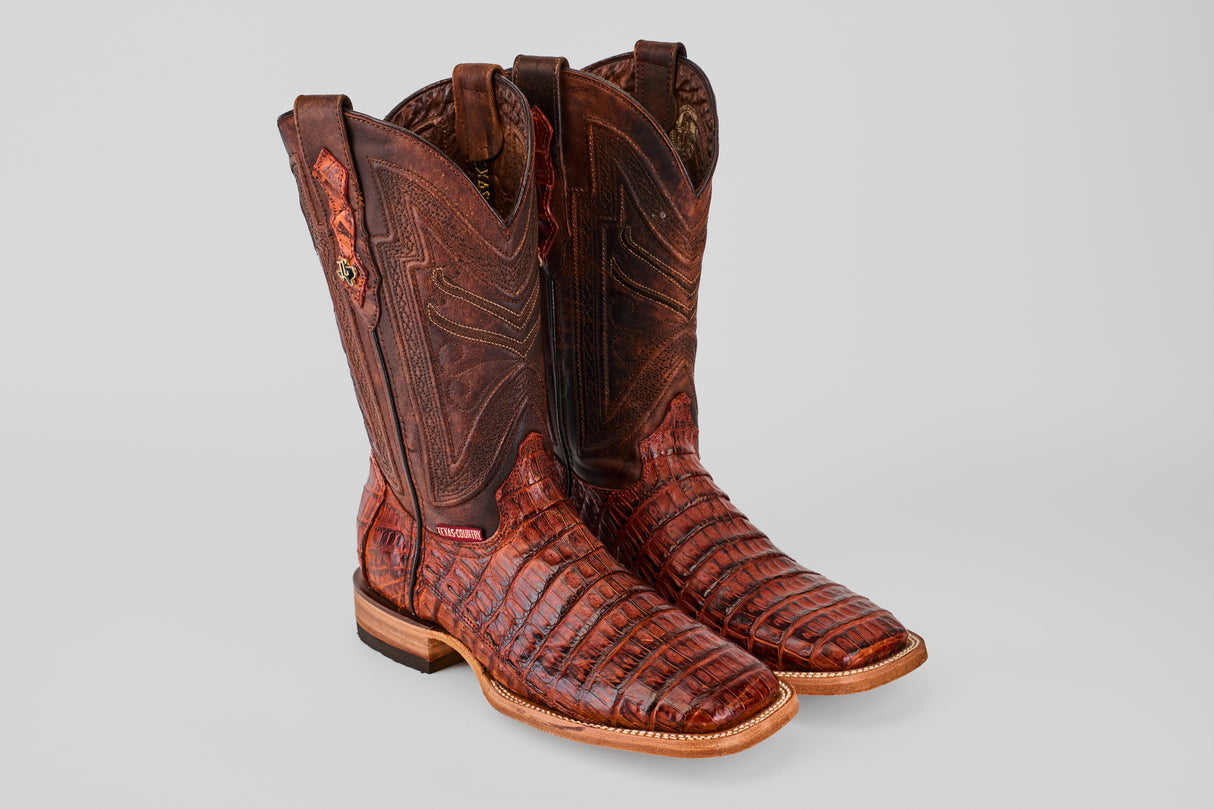 Exotic Caiman Tail - Cogñac - Square Toe