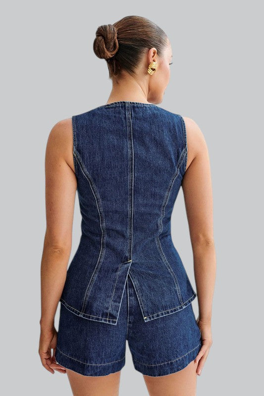 Women Fashion Demin Two Piece Short Set