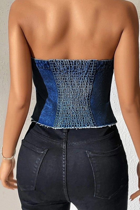 Demin Western Button-Up Crop Bustier