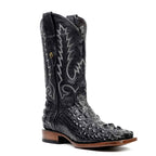 James Alligator Head Boots - Black - Square Toe (AP50)