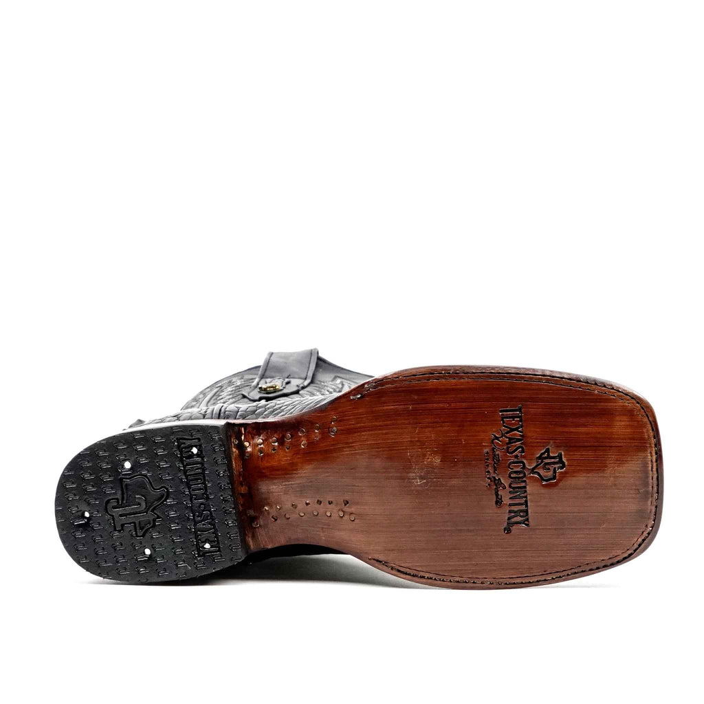 James Alligator Head Boots - Black - Square Toe (AP50)