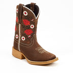 Kids Cowboy Boots - Brown Floral Shaft - Square Toe (TCK020)