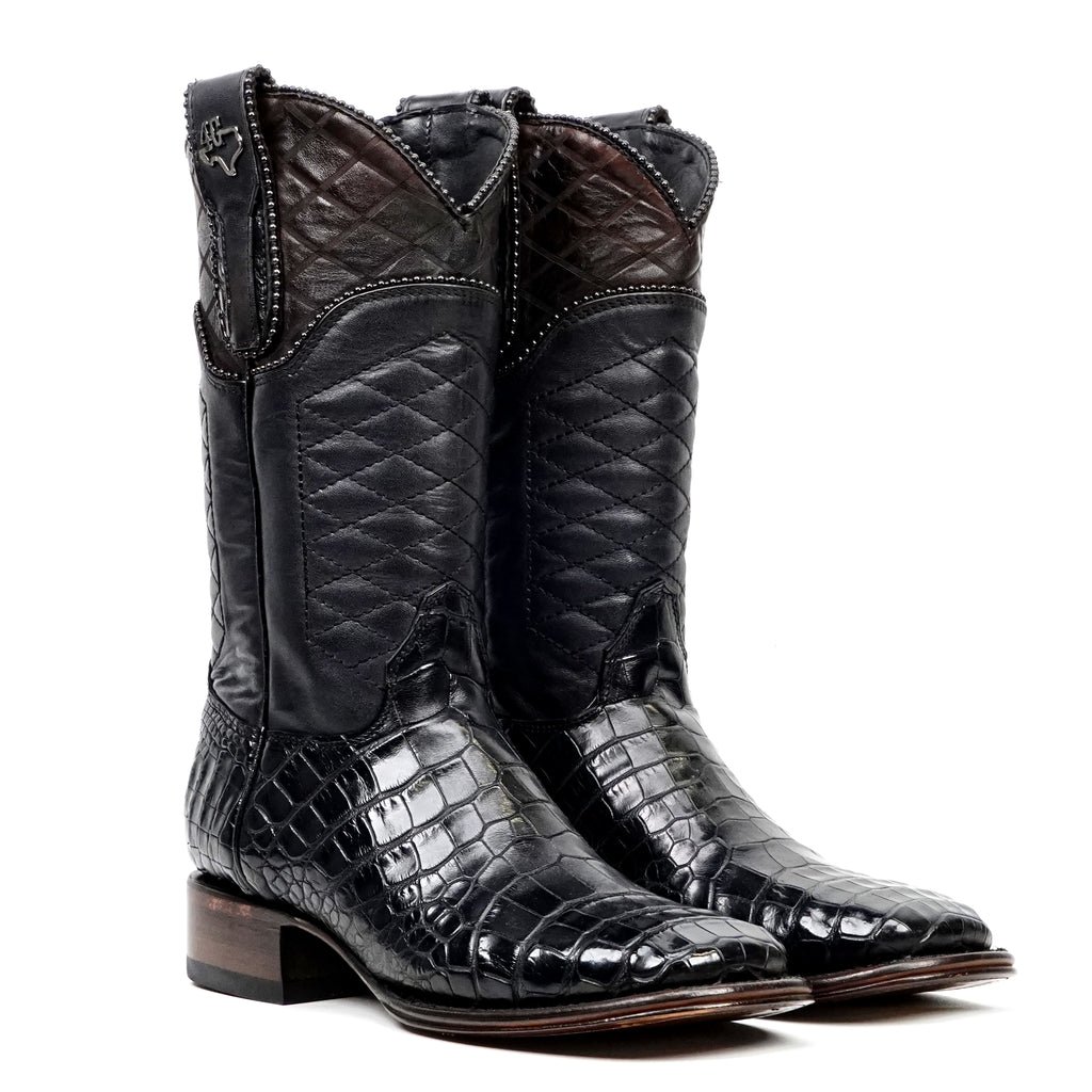 Botas James Platinum de Piel de Cocodrilo del Vientre - Negras - Punta Cuadrada