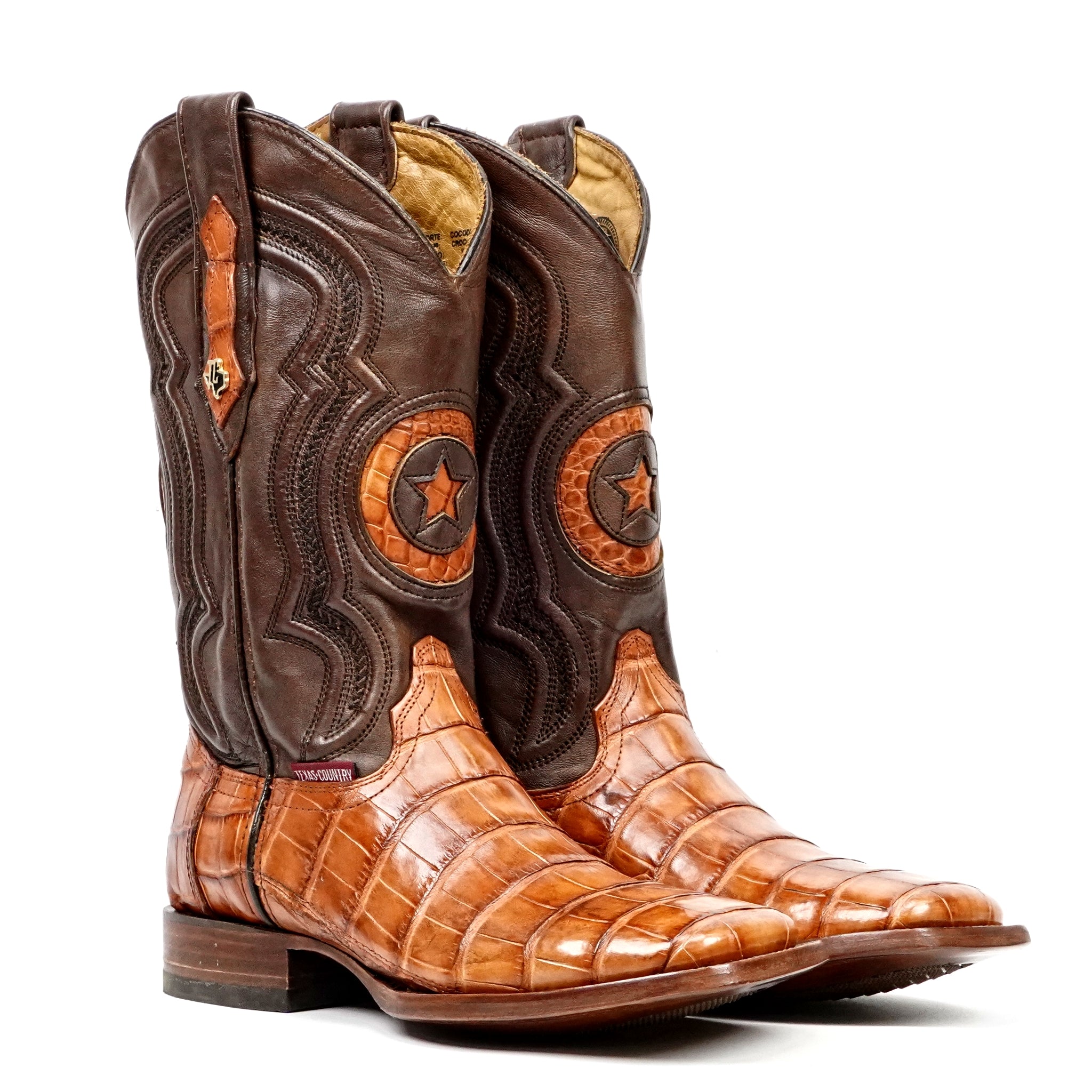 Botas James Alligator Hornback - Brandy - Punta Cuadrada (LG10)