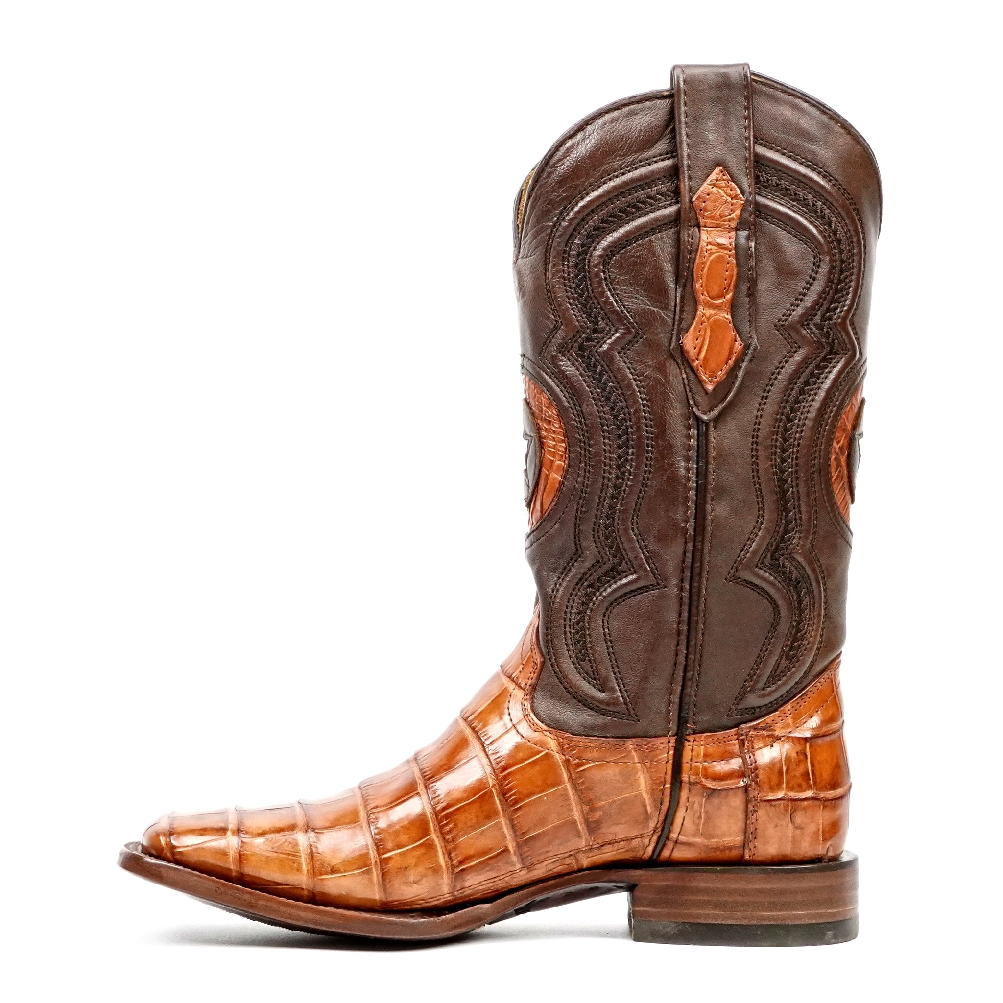 Botas James Alligator Hornback - Brandy - Punta Cuadrada (LG10)