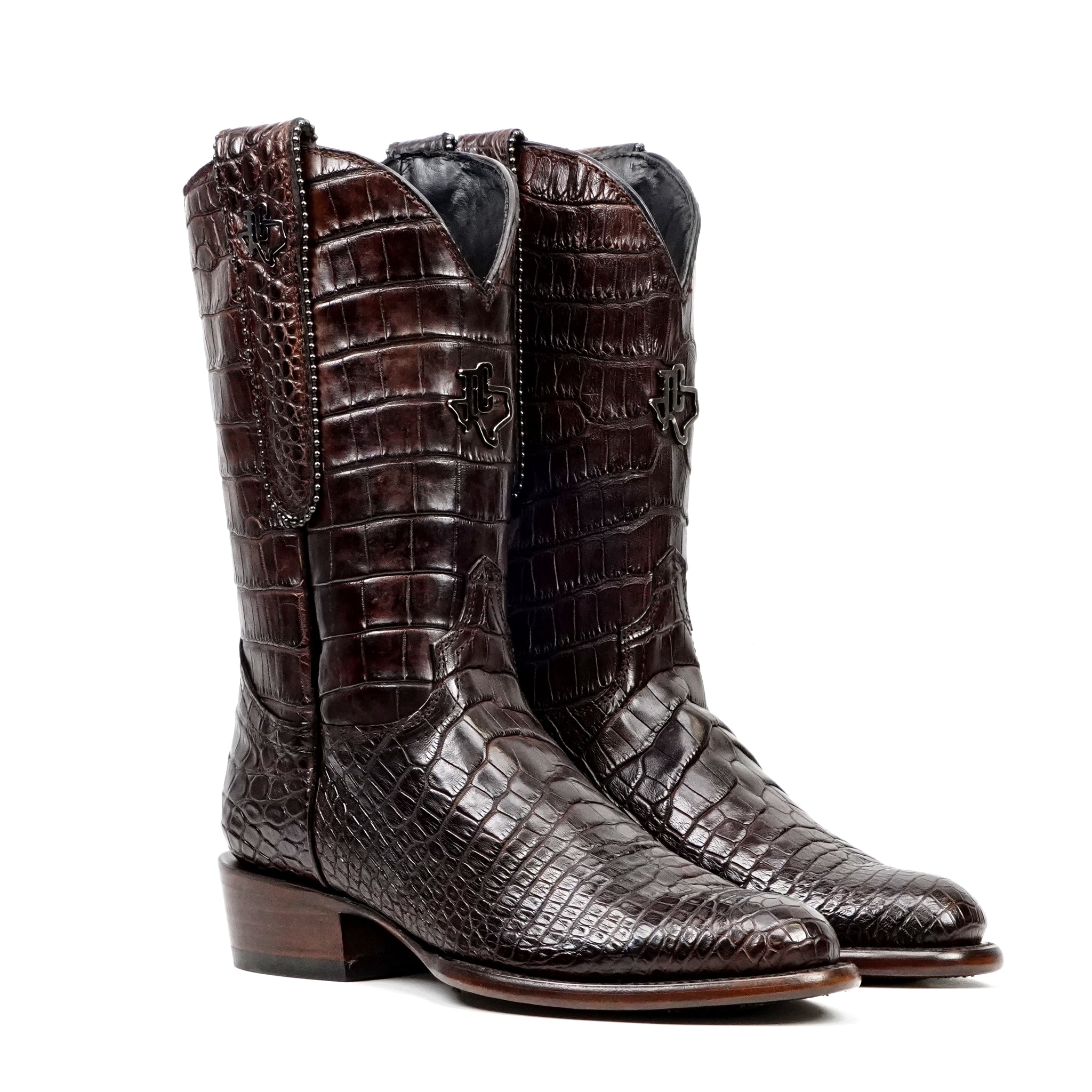 James Platinum Full Alligator Boots - Espresso Brown - Round Toe