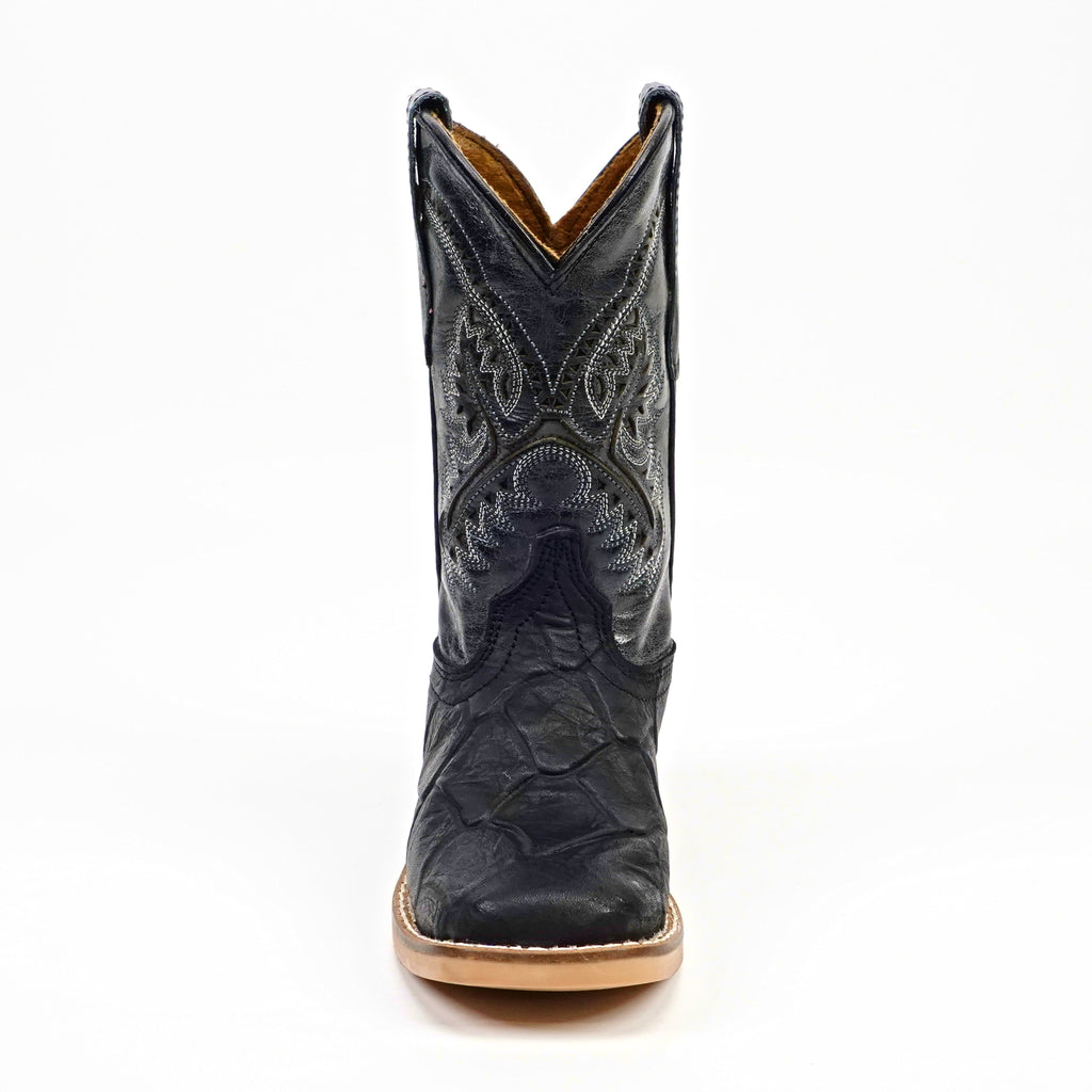 Black Pirarucu Fish - Embossed Leather Kids Boots - Square Toe (K92-1)