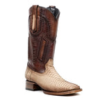 Tanner Platinum Python Boots - Cappuccino - Square Toe - Gomez Western Wear