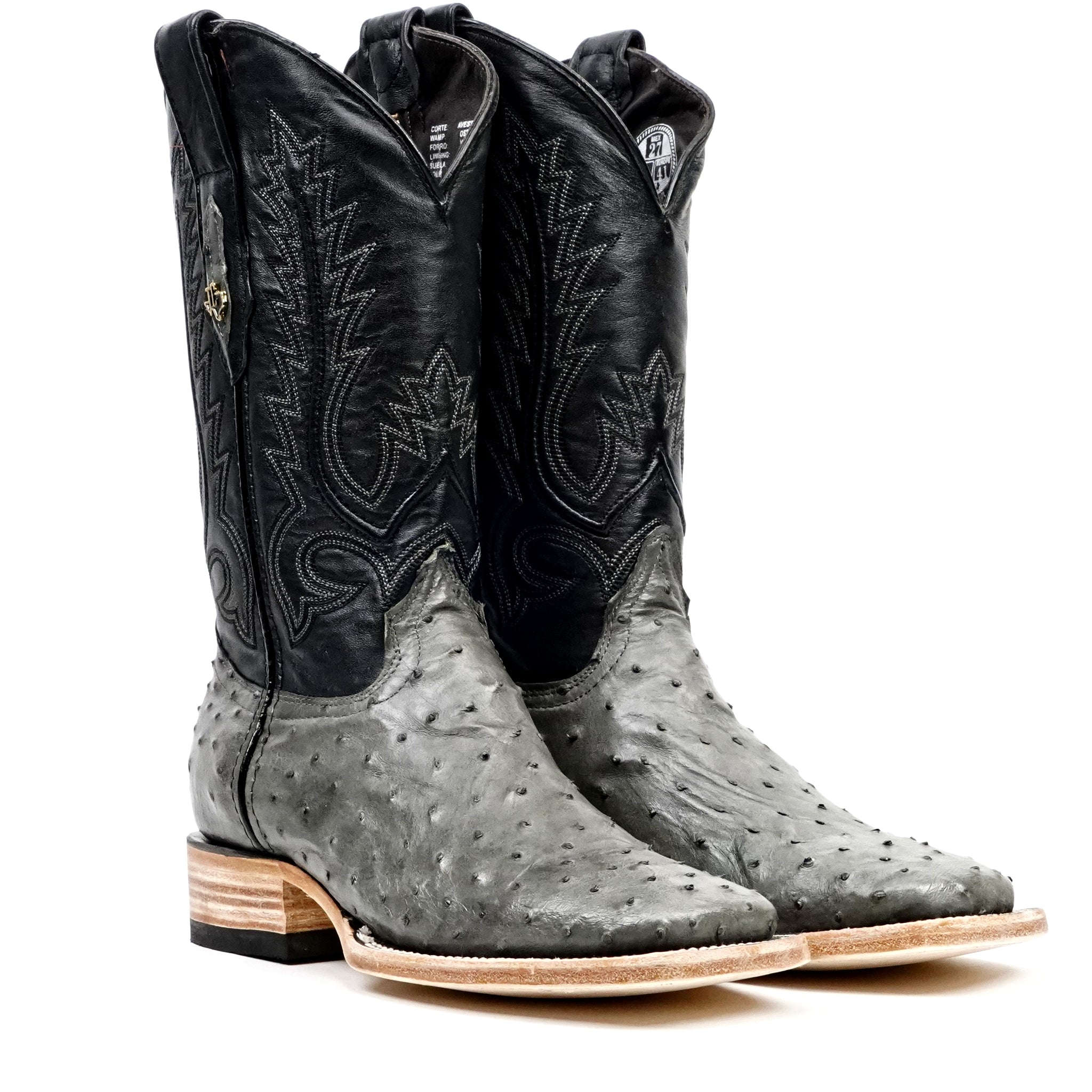 Botas Austin Ostrich - Gris - Punta Cuadrada (AV20)