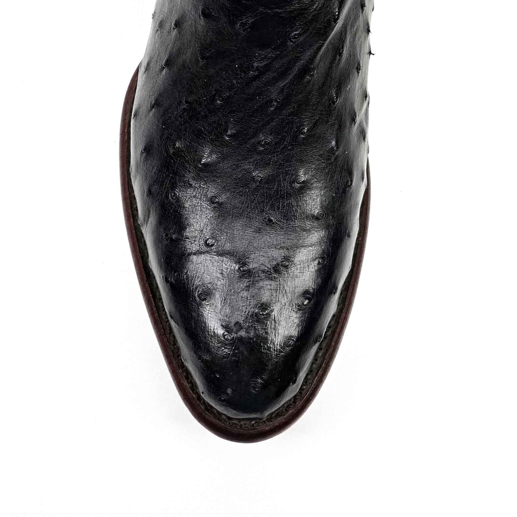 Austin Ostrich Boots - Black - Round Toe (AV230)
