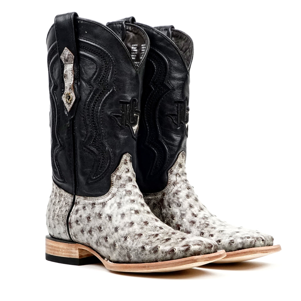 Botas Austin de Avestruz - Nicotine - Punta Cuadrada (AV20)
