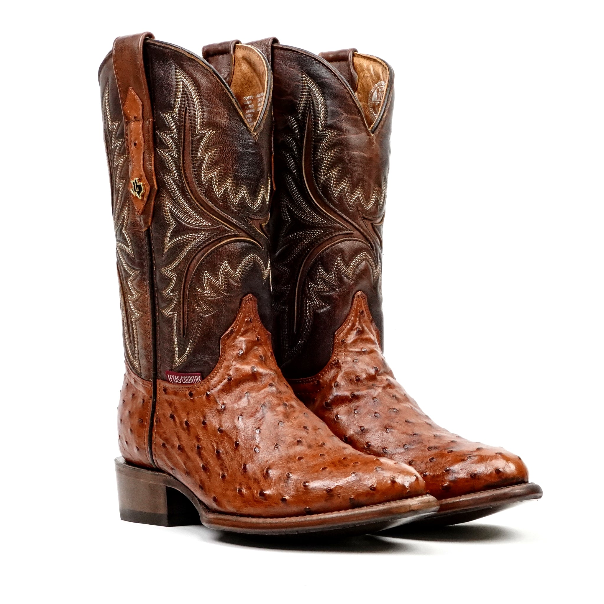 Botas de avestruz Austin - Brandy - Punta redonda (AV230)