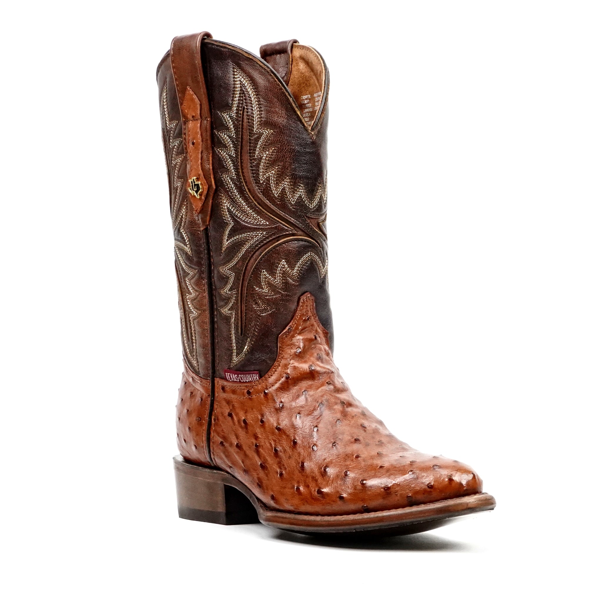 Botas de avestruz Austin - Brandy - Punta redonda (AV230)