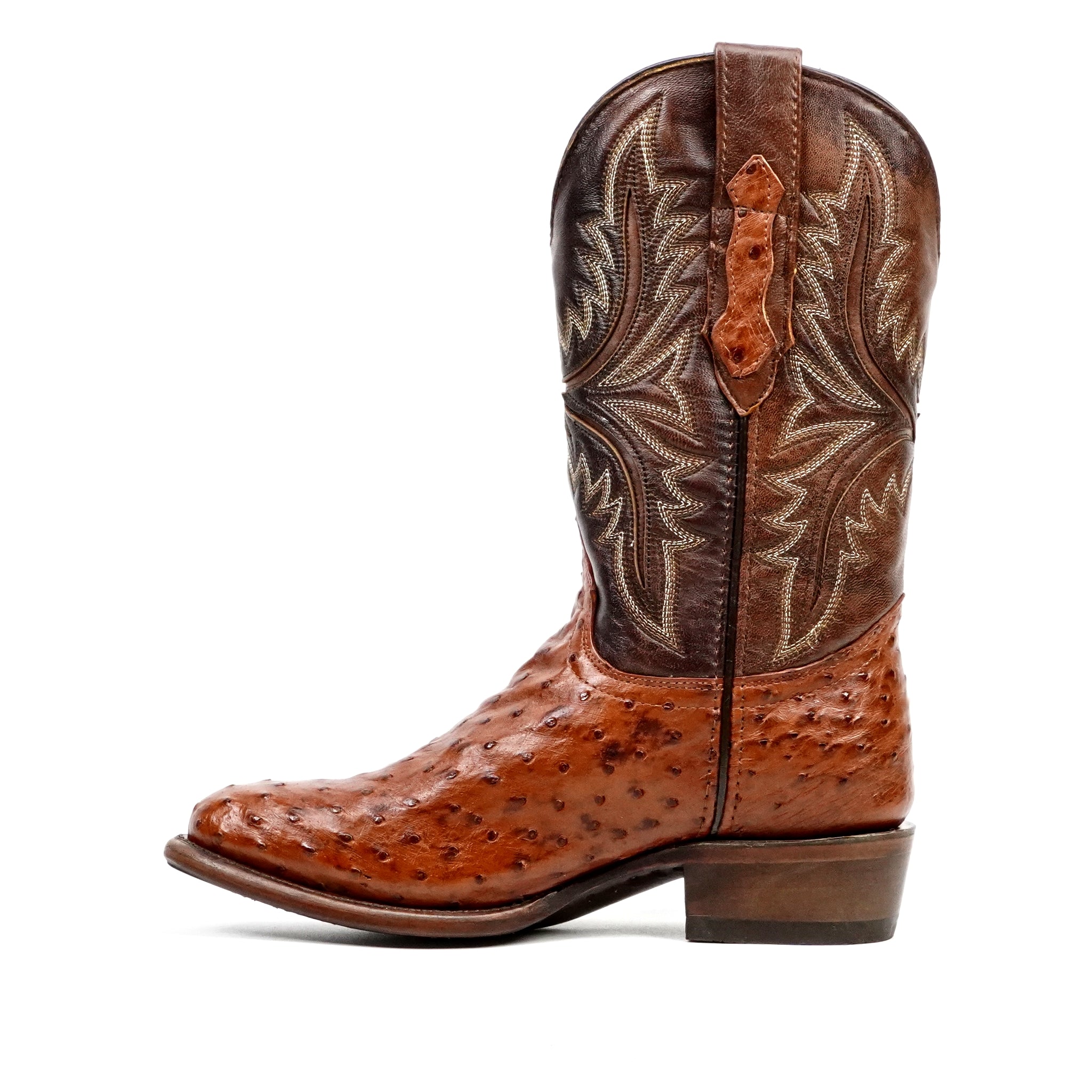 Botas de avestruz Austin - Brandy - Punta redonda (AV230)