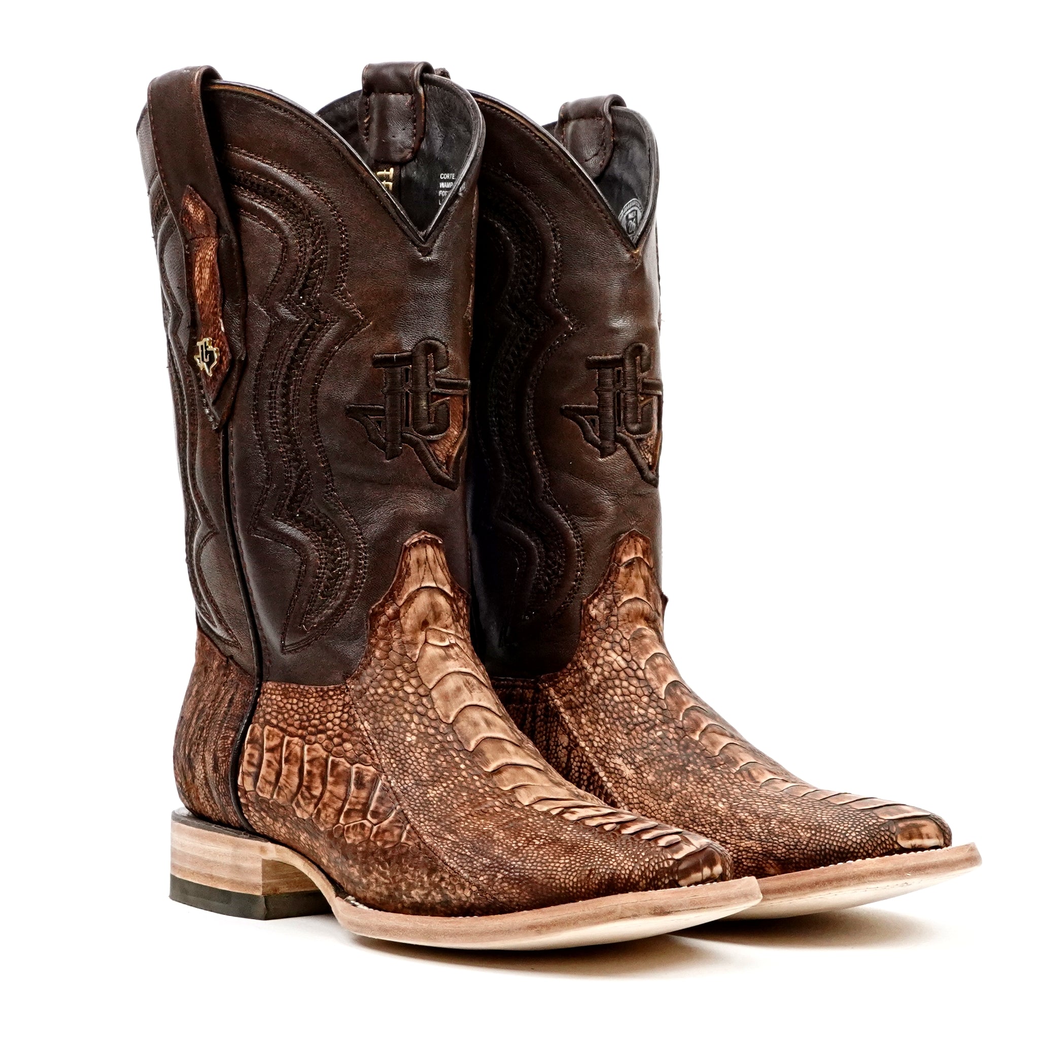 Botas de Piel de Avestruz Austin - Azul Vaquero - Punta Cuadrada (PA501)