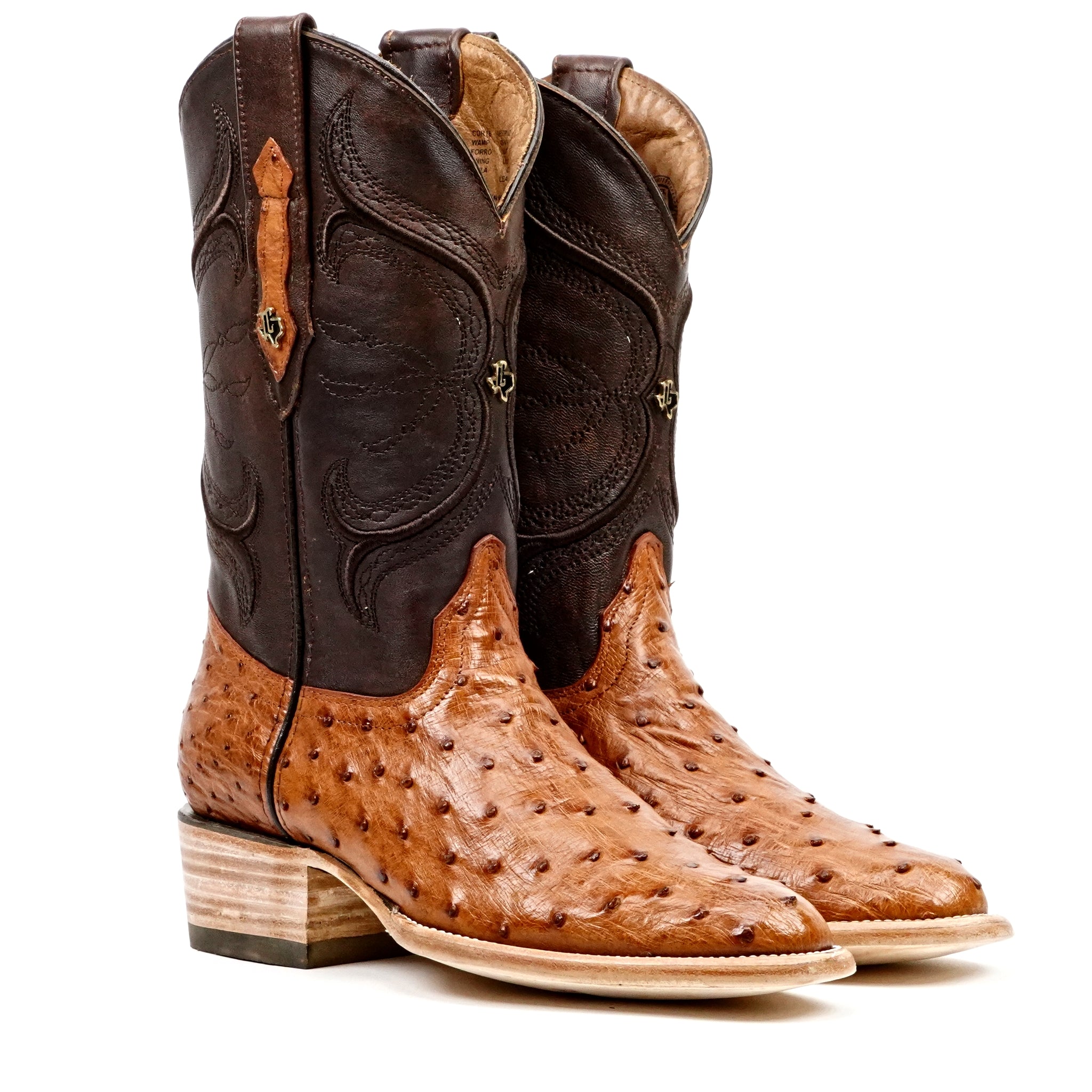 Austin Ostrich Boots - Brandy - Punta Roper (AV201)