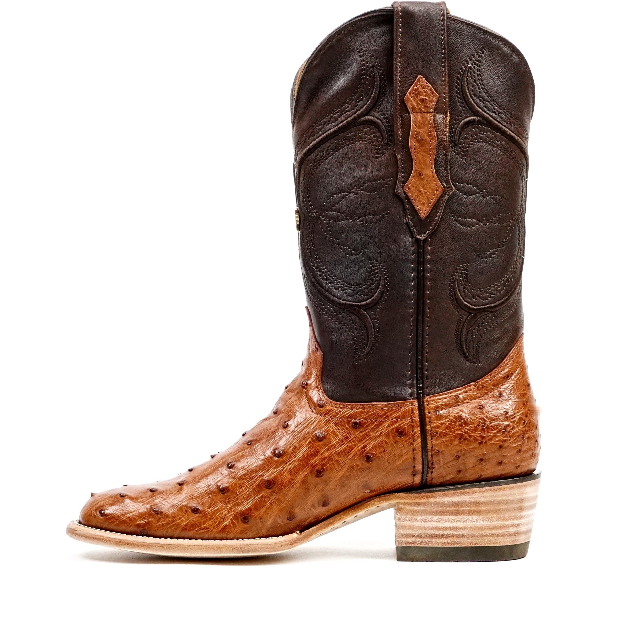 Austin Ostrich Boots - Brandy - Punta Roper (AV201)