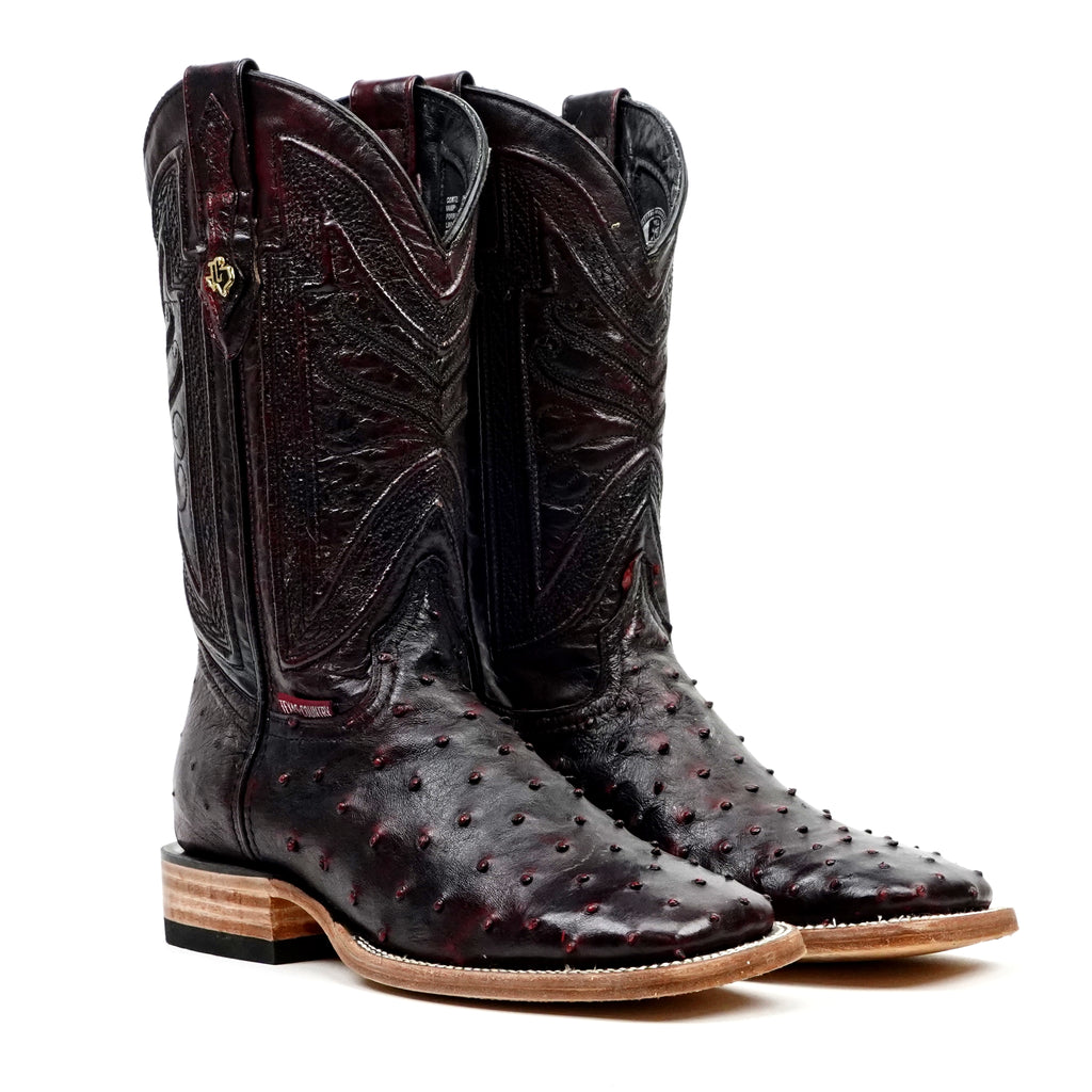 Botas Austin Ostrich - Cereza Negra - Punta Cuadrada (AV20)
