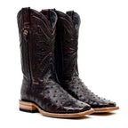 Botas Austin Ostrich - Cereza Negra - Punta Cuadrada (AV20)