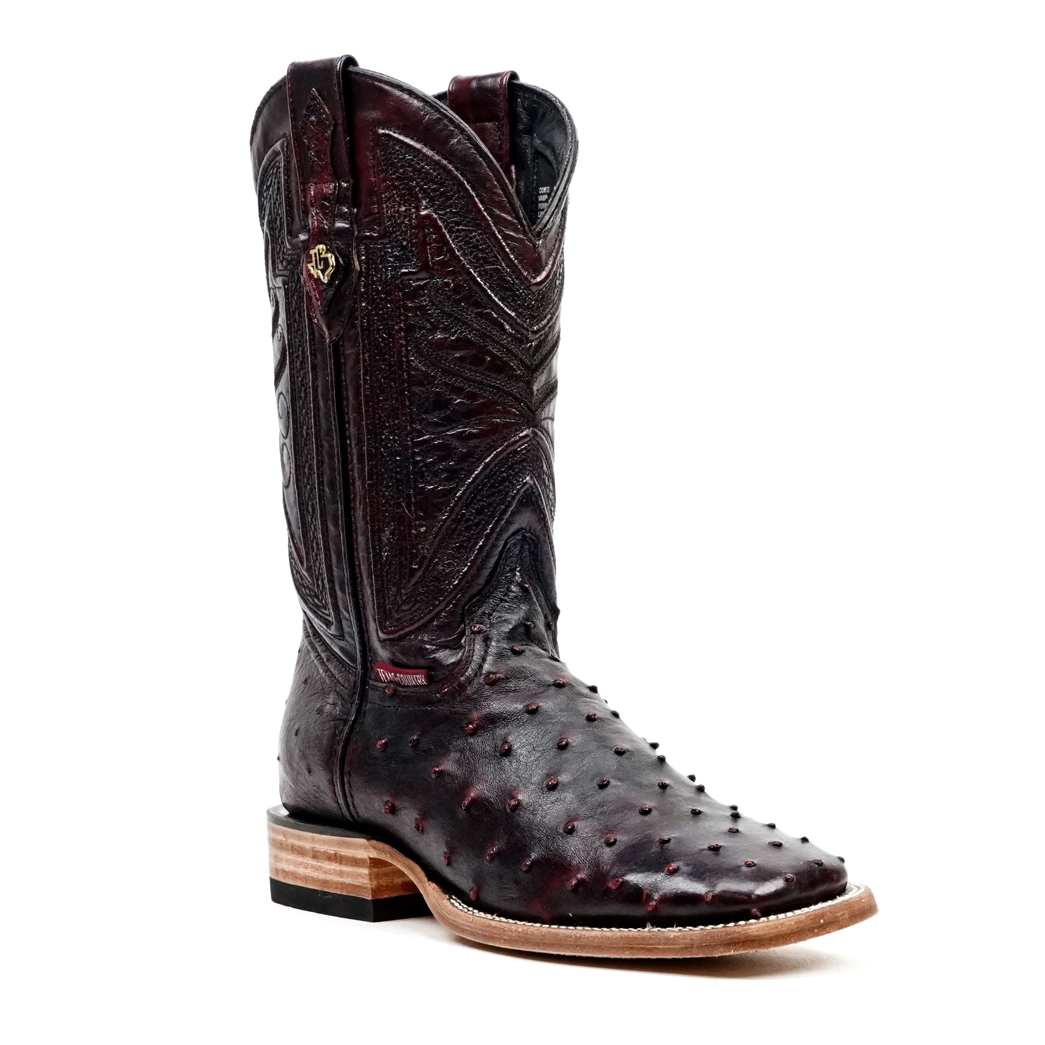 Botas Austin Ostrich - Cereza Negra - Punta Cuadrada (AV20)
