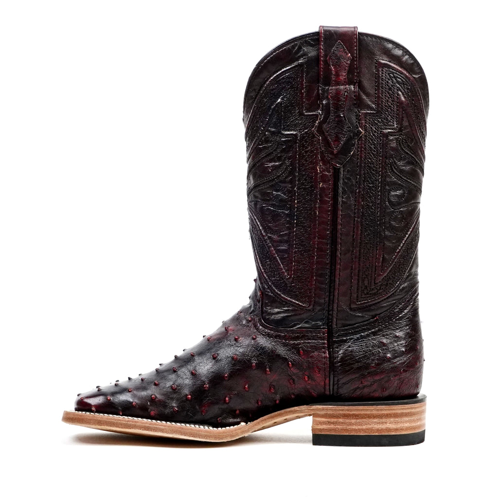 Botas Austin Ostrich - Cereza Negra - Punta Cuadrada (AV20)