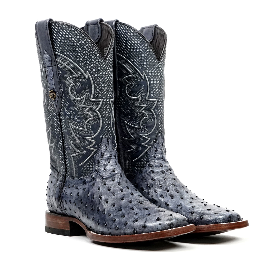 Austin Ostrich Boots - Gris Safari - Punta Cuadrada (AV20)