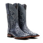 Austin Ostrich Boots - Gris Safari - Punta Cuadrada (AV20)