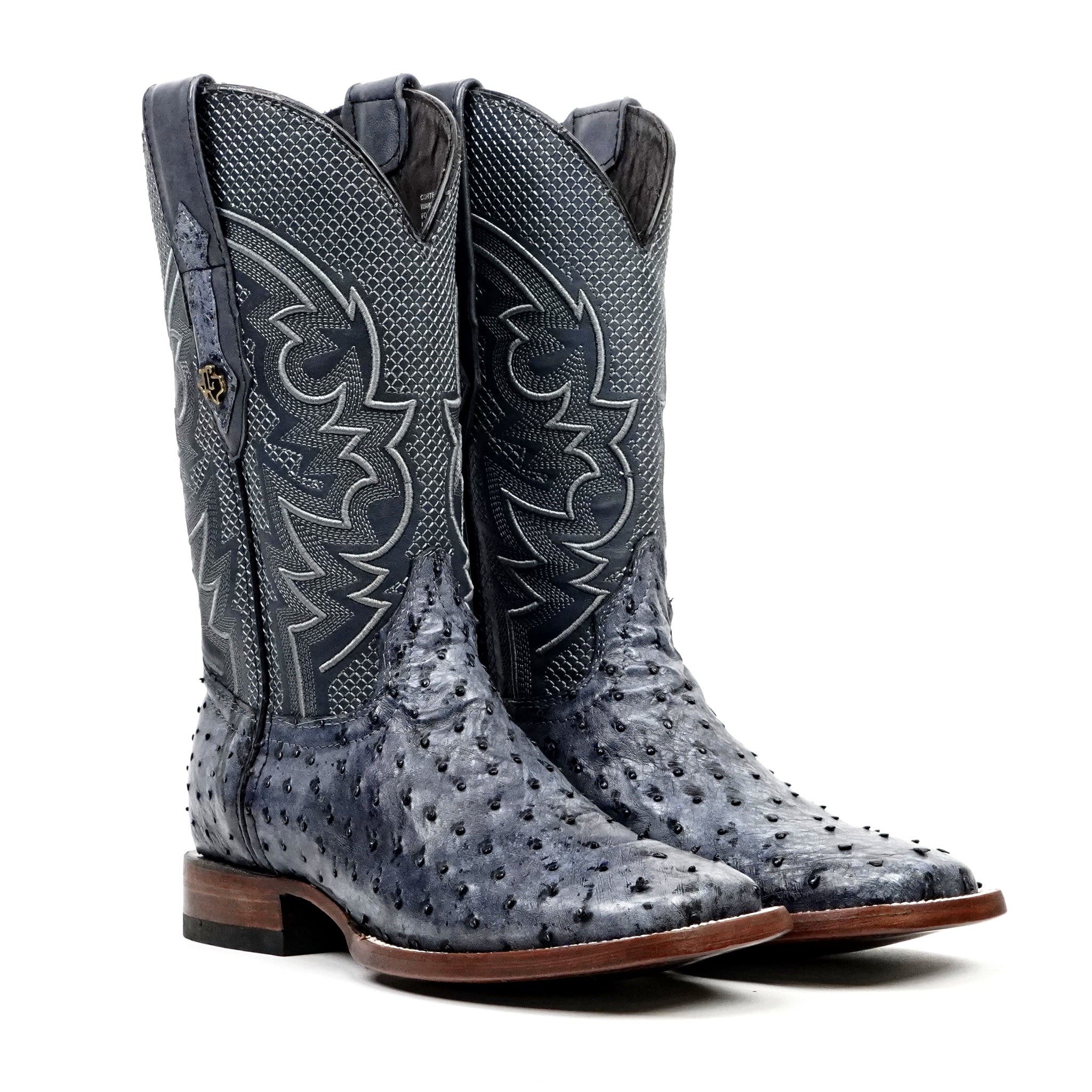 Austin Ostrich Boots - Gris Safari - Punta Cuadrada (AV20)