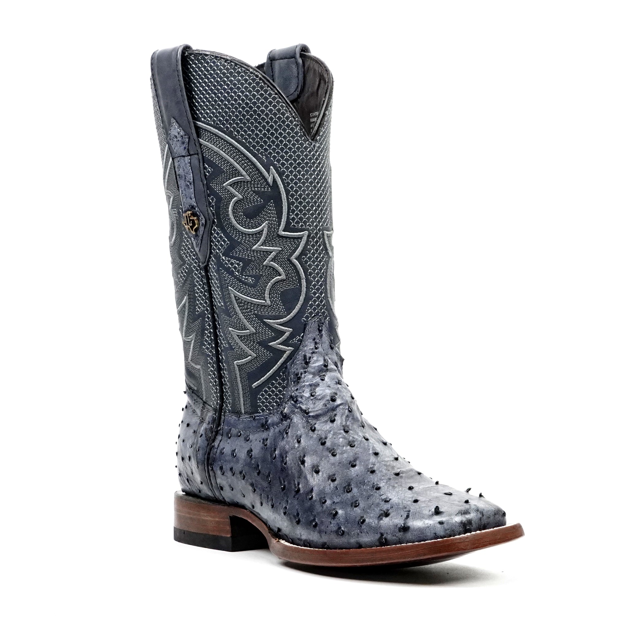 Austin Ostrich Boots - Gris Safari - Punta Cuadrada (AV20)