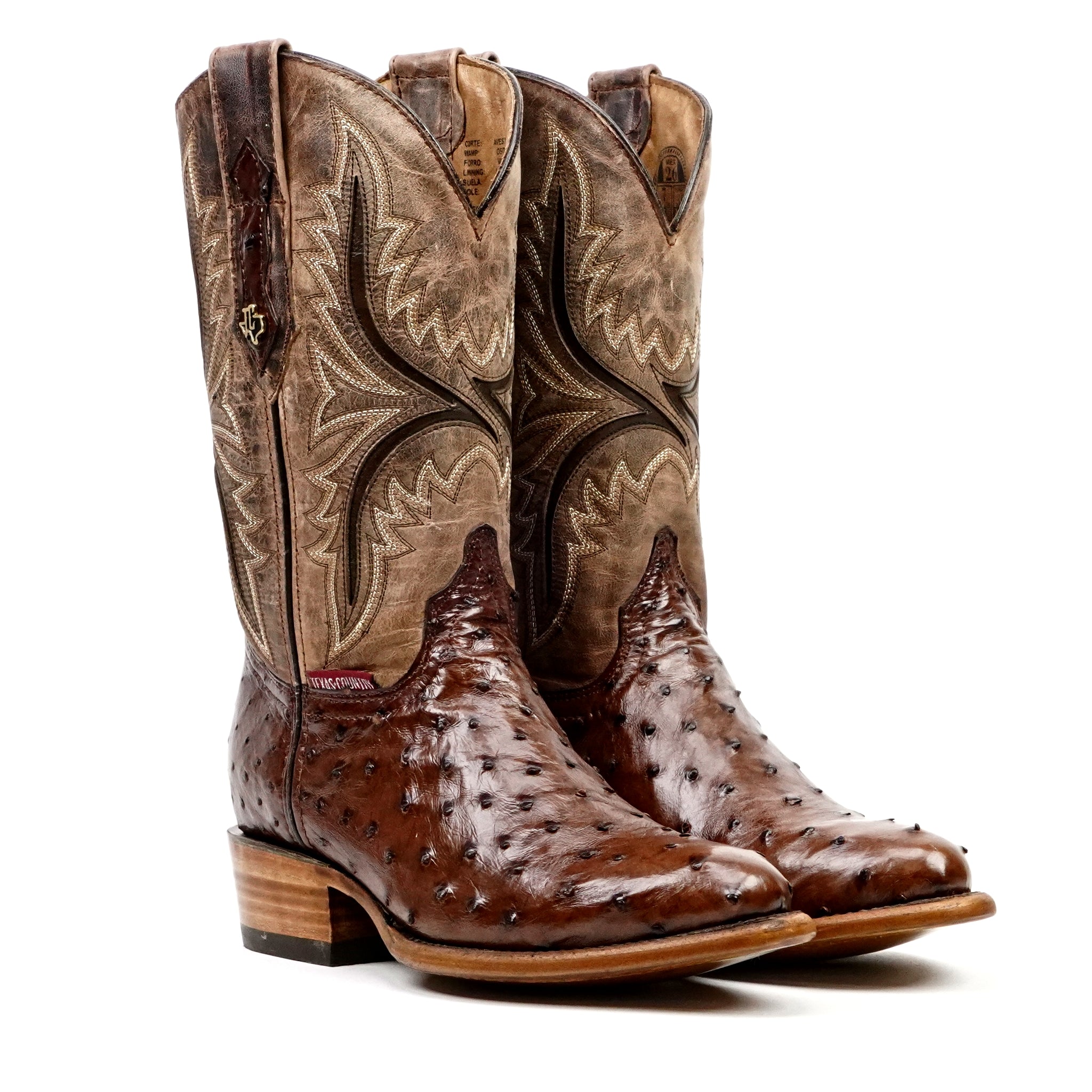 Botas Austin de Avestruz - Tabaco - Punta Redonda (AV230)