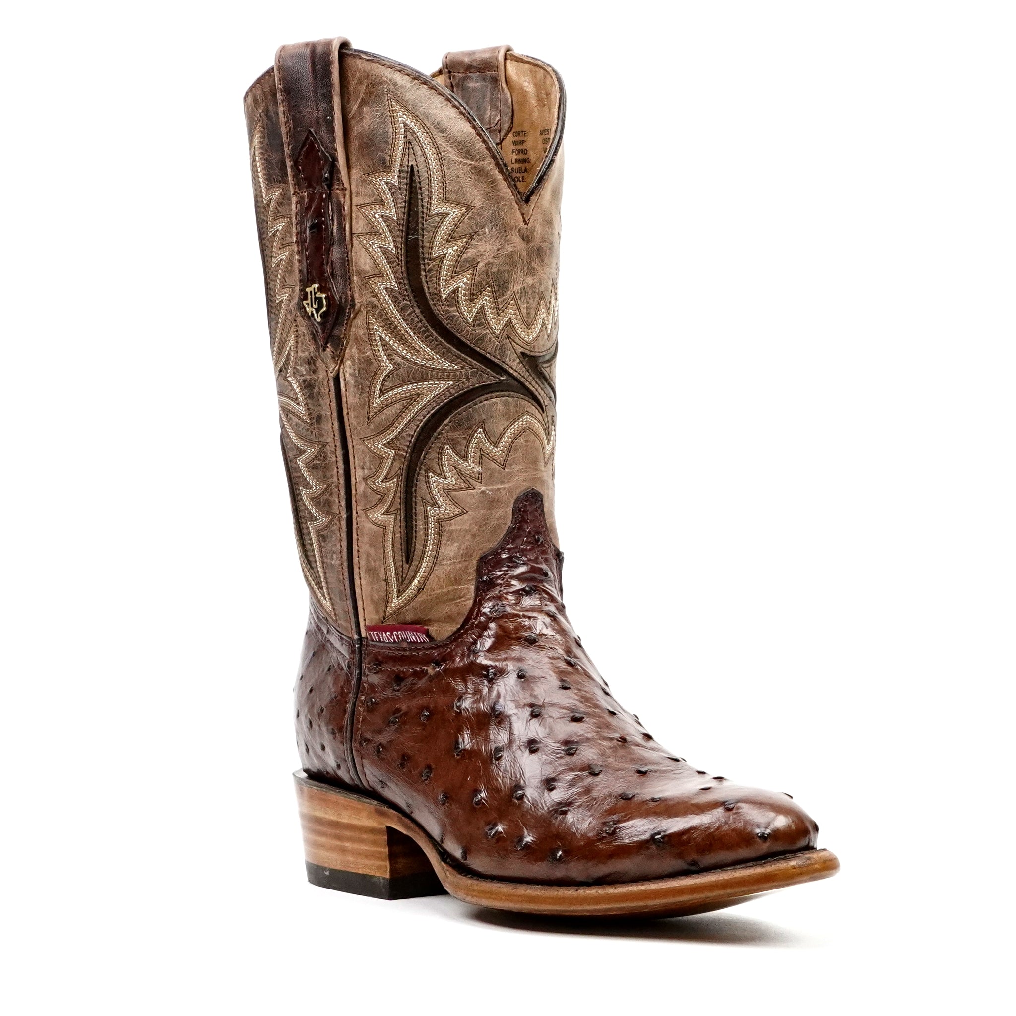 Botas Austin de Avestruz - Tabaco - Punta Redonda (AV230)