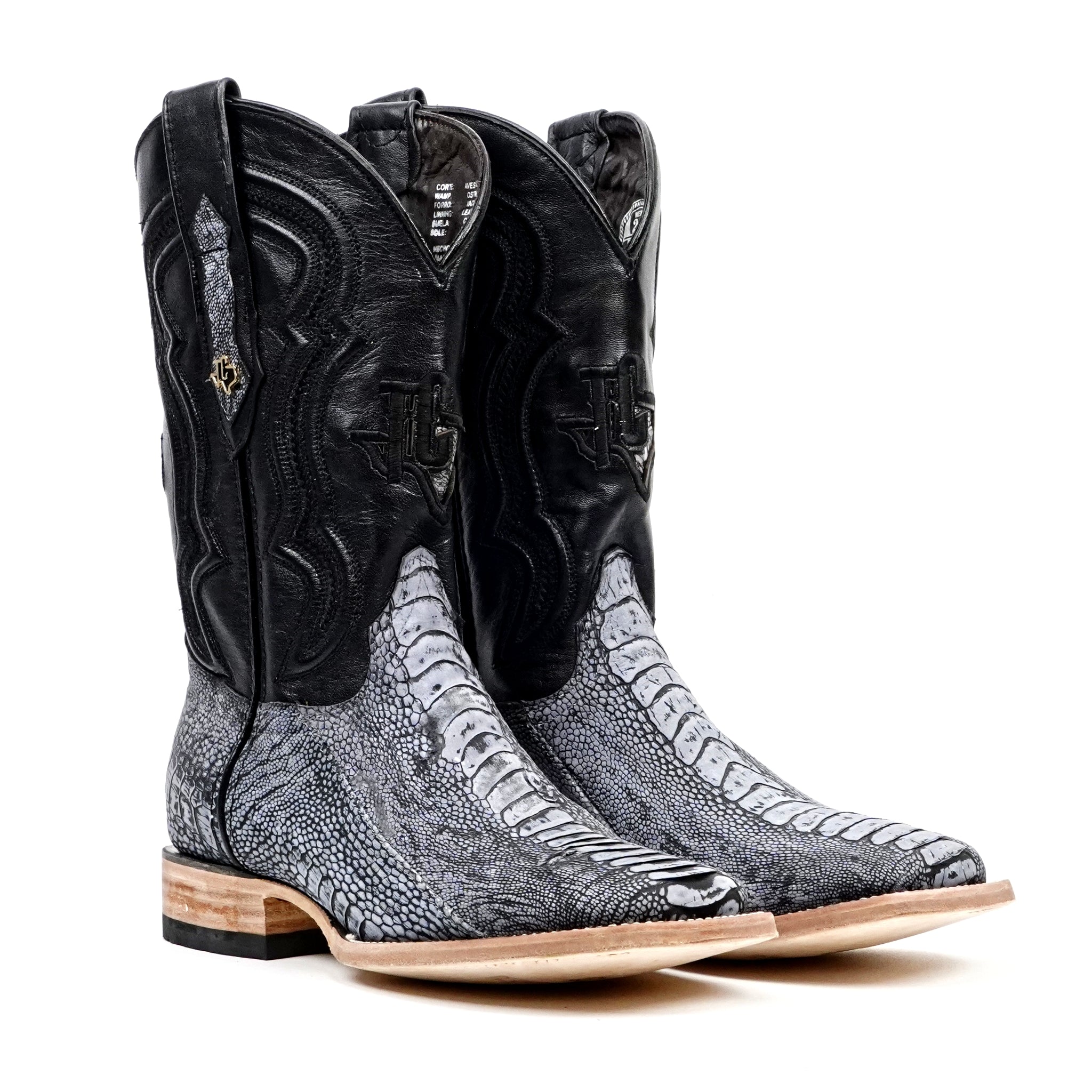 Botas de Piel de Avestruz Austin - Azul Vaquero - Punta Cuadrada (PA501)