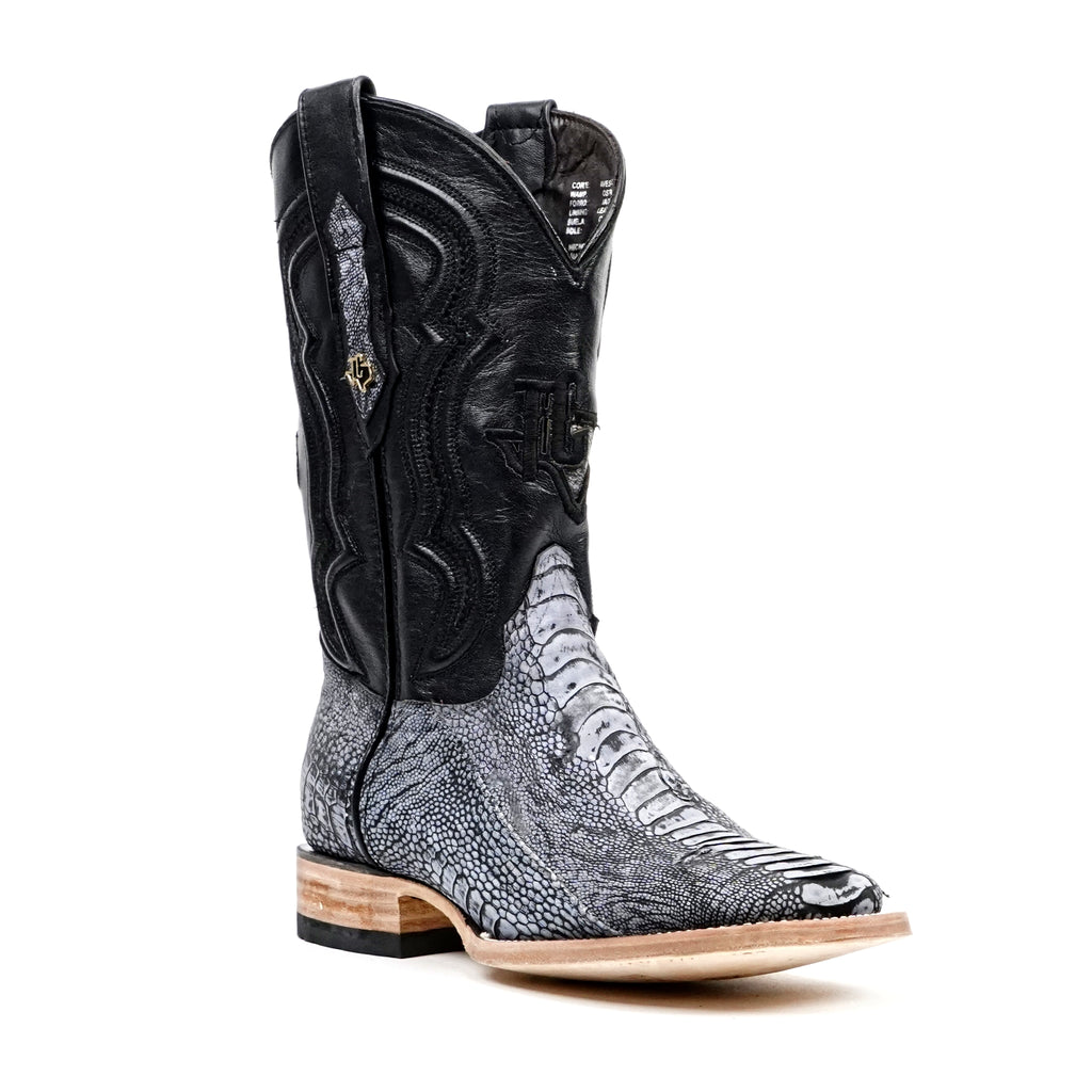 Botas de Piel de Avestruz Austin - Azul Vaquero - Punta Cuadrada (PA501)