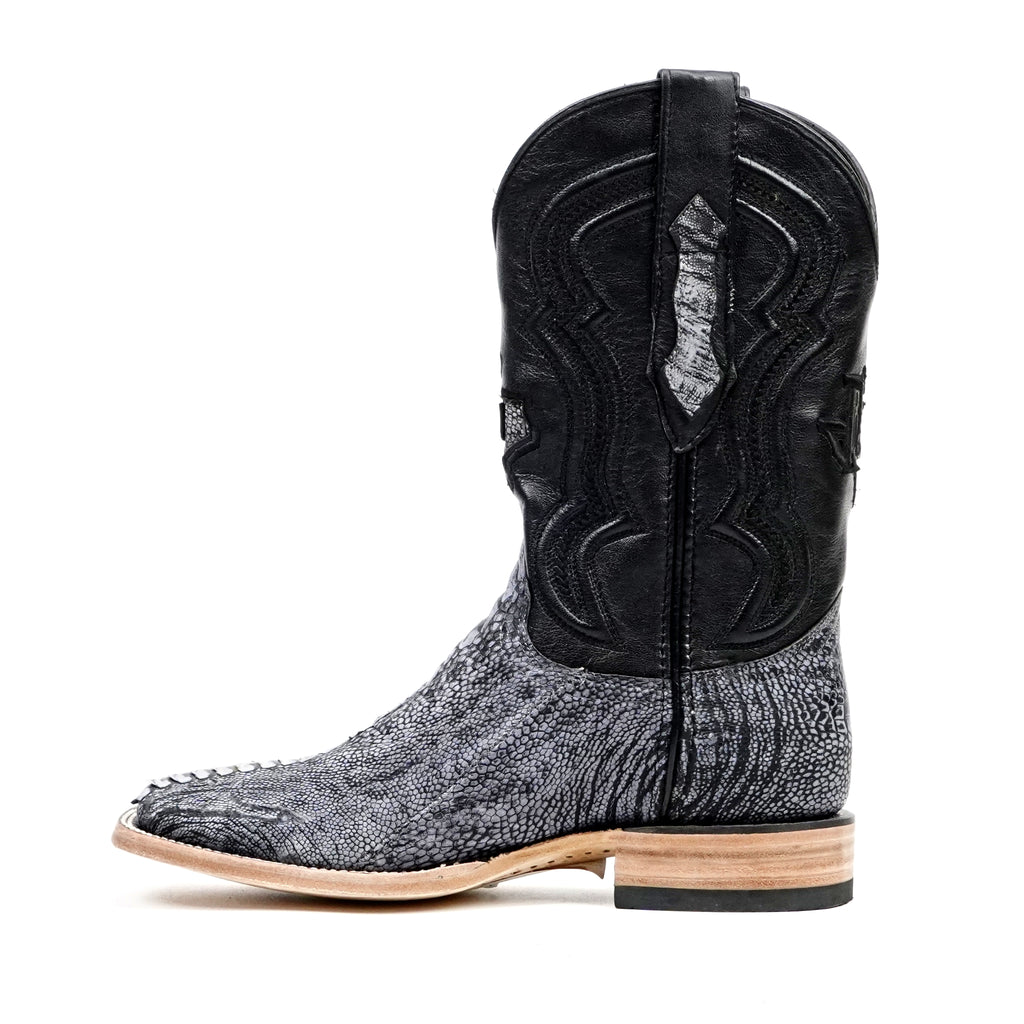 Botas de Piel de Avestruz Austin - Azul Vaquero - Punta Cuadrada (PA501)