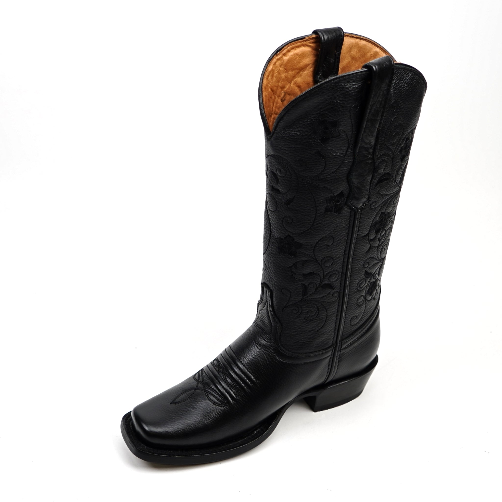 Grizzly Black Cowgirl Boots- Short Shaft - Narrow Square Toe (E862)