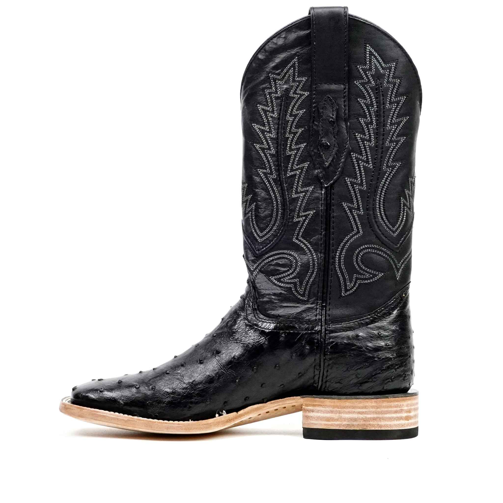 Austin Ostrich Boots - Black - Square Toe (AV20)