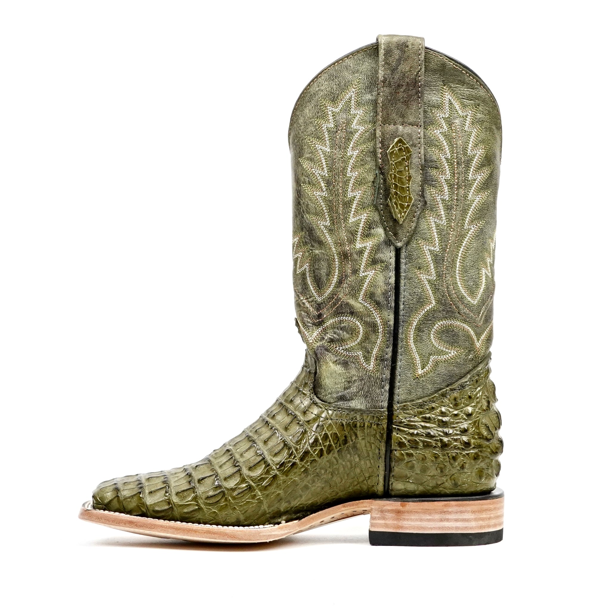 Rhodes Caiman Hornback Boots - Jungle Green - Square Toe (LM10) - Gomez Western Wear