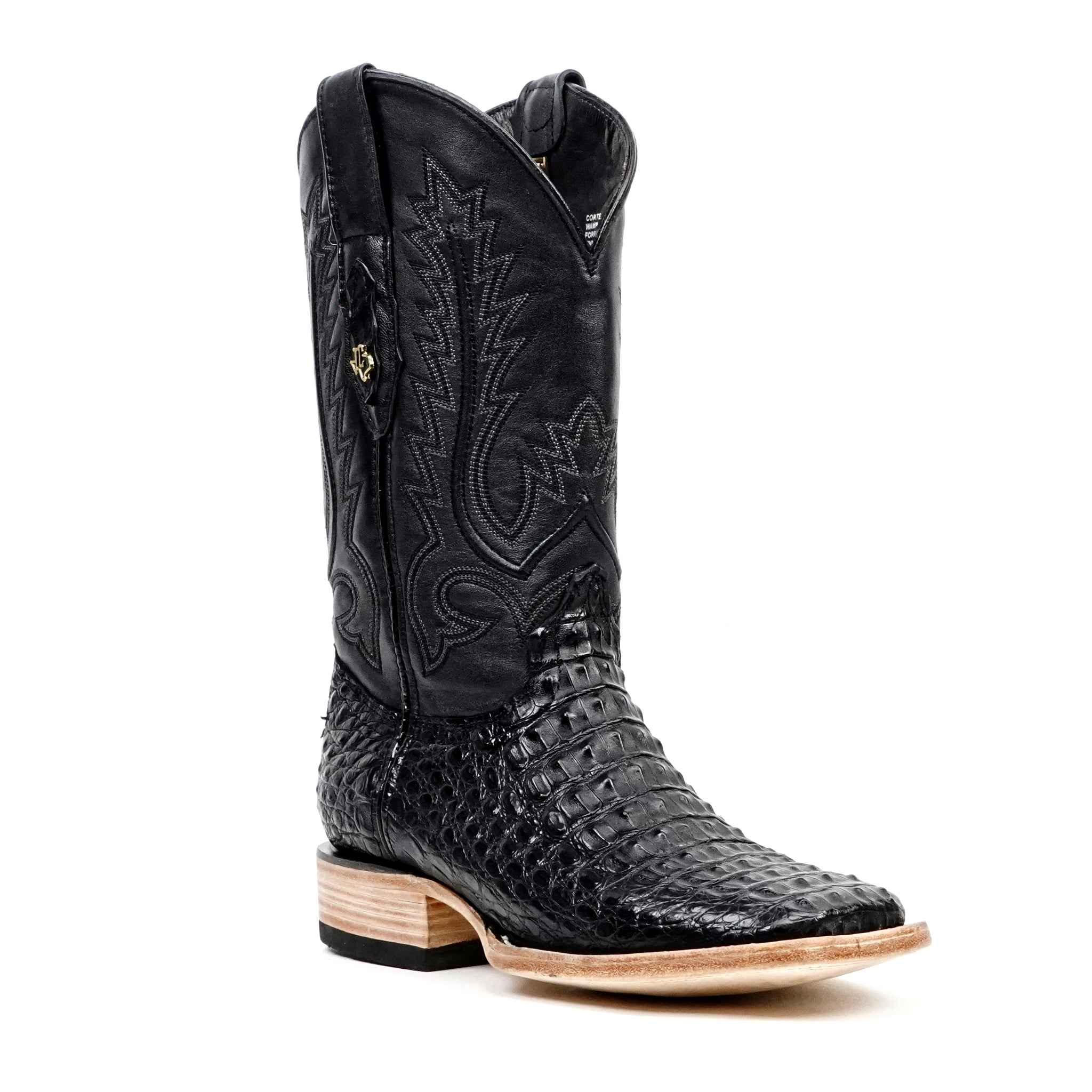 Rhodes Caiman Hornback Boots - Black - Square Toe (LM10)