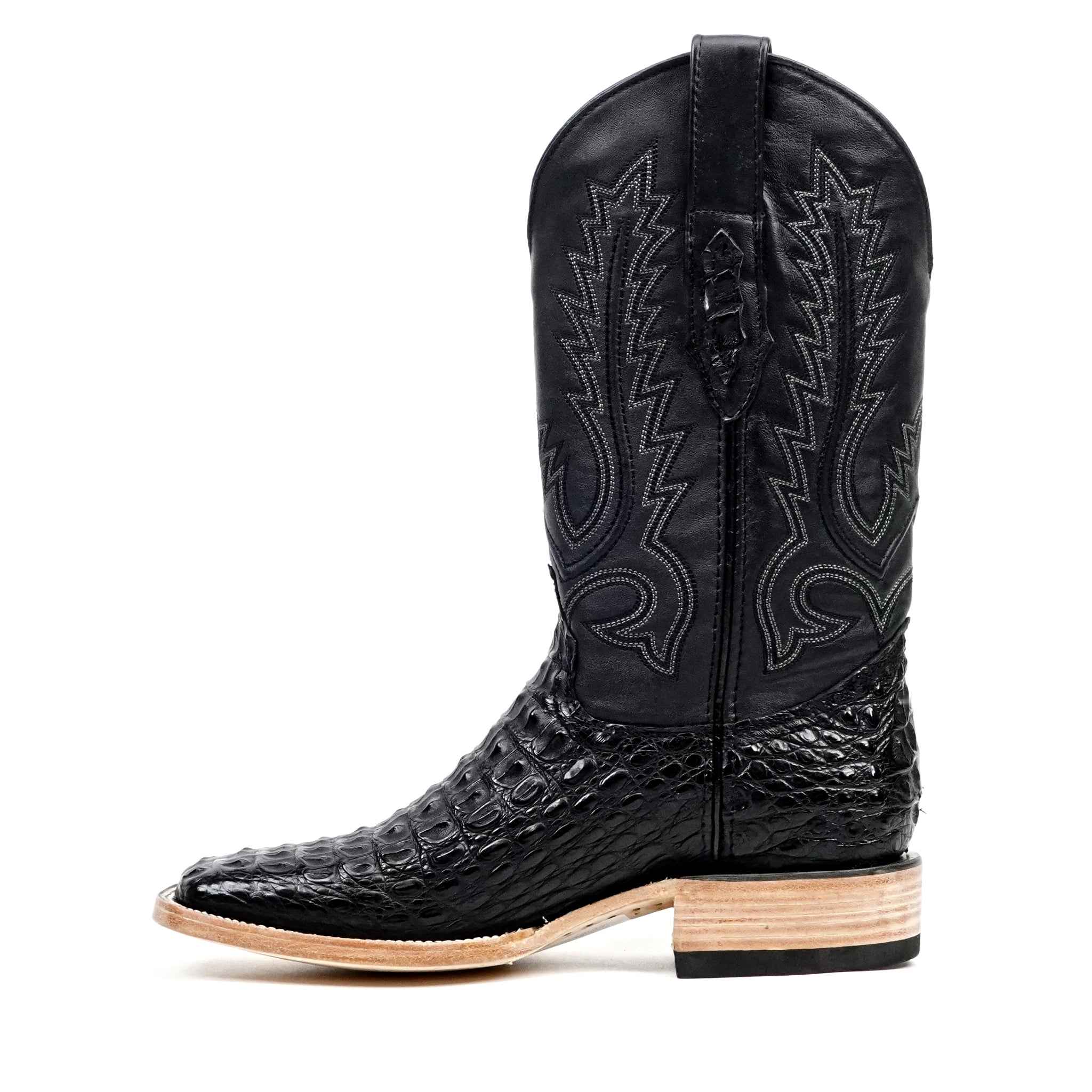 Rhodes Caiman Hornback Boots - Black - Square Toe (LM10)