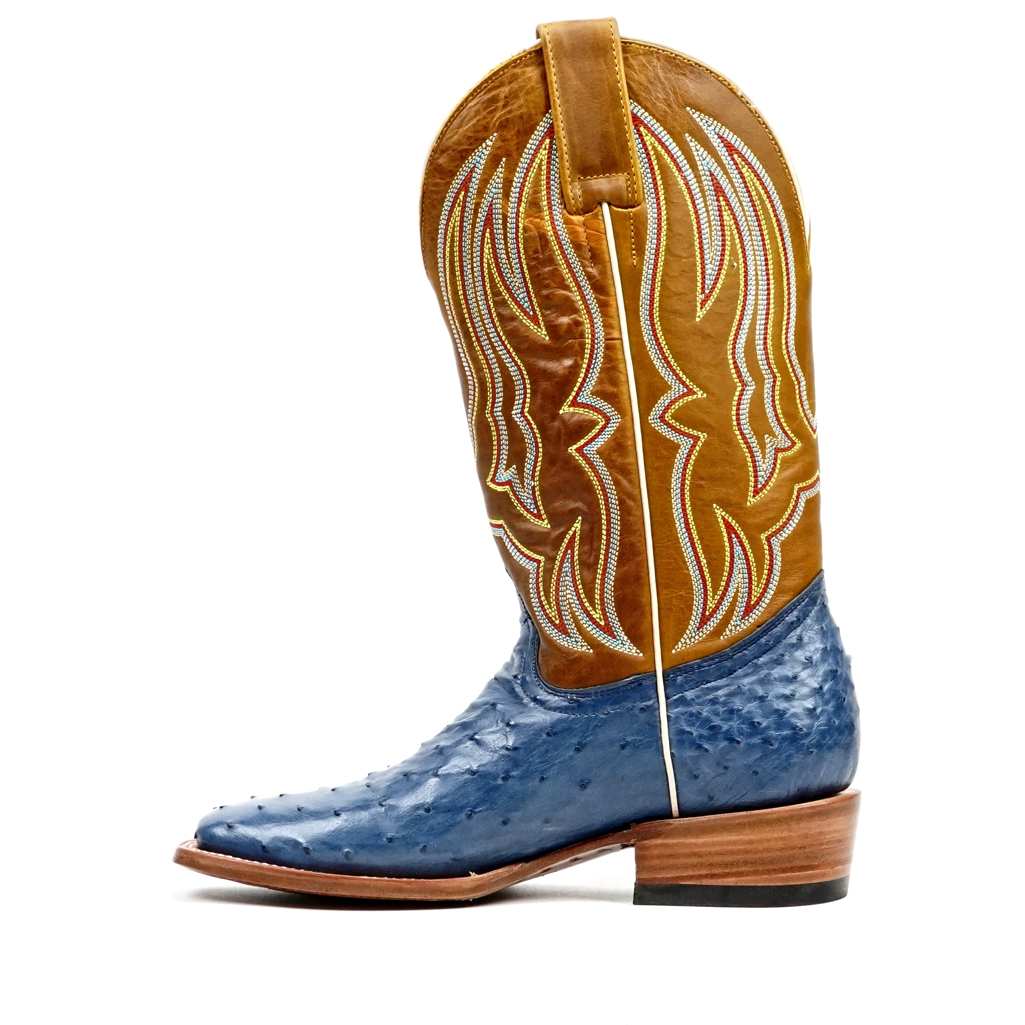 Ridge Ostrich Boots - Blue - Square Toe