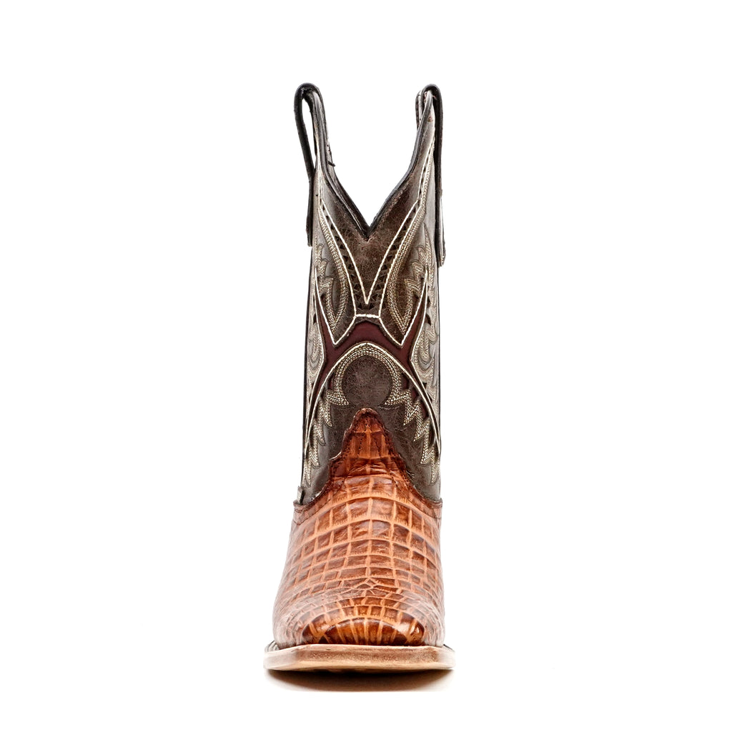 Caiman Belly Cognac Boots - Embossed Leather - Square Toe (E426)
