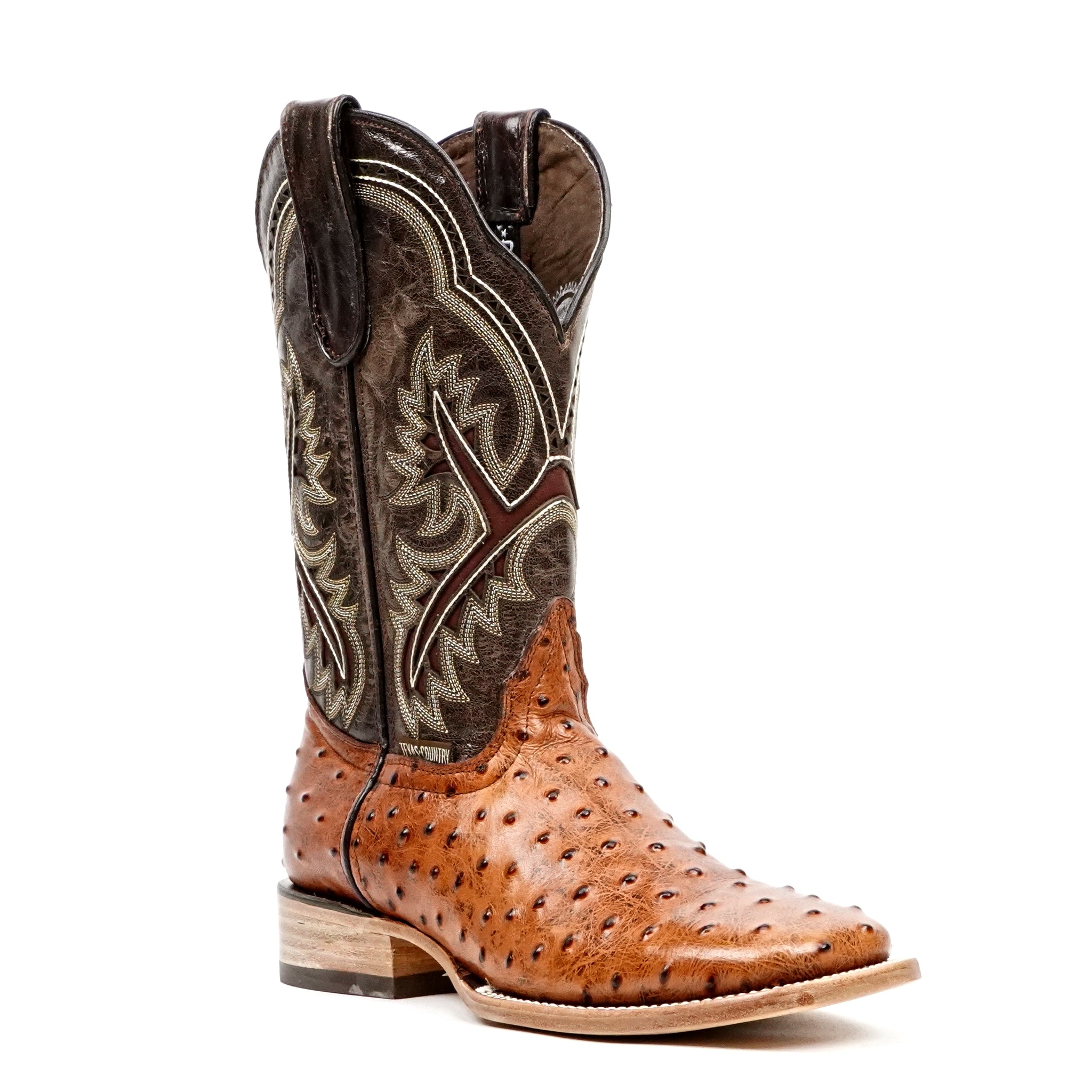 Ostrich Cognac Cowboy Boots - Embossed Leather - Square Toe (E424)