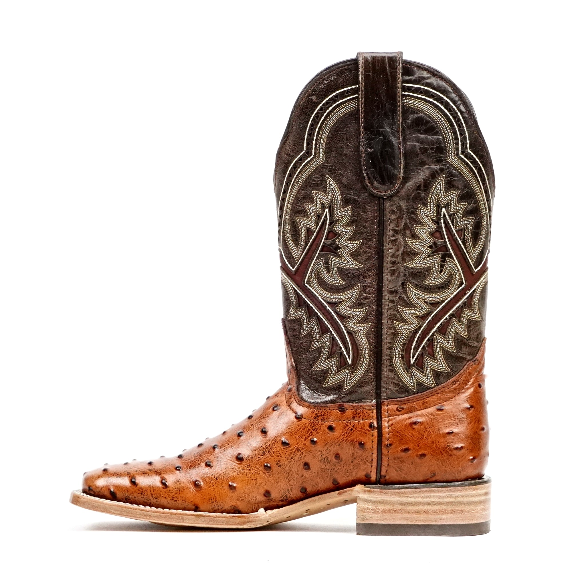 Ostrich Cognac Cowboy Boots - Embossed Leather - Square Toe (E424)