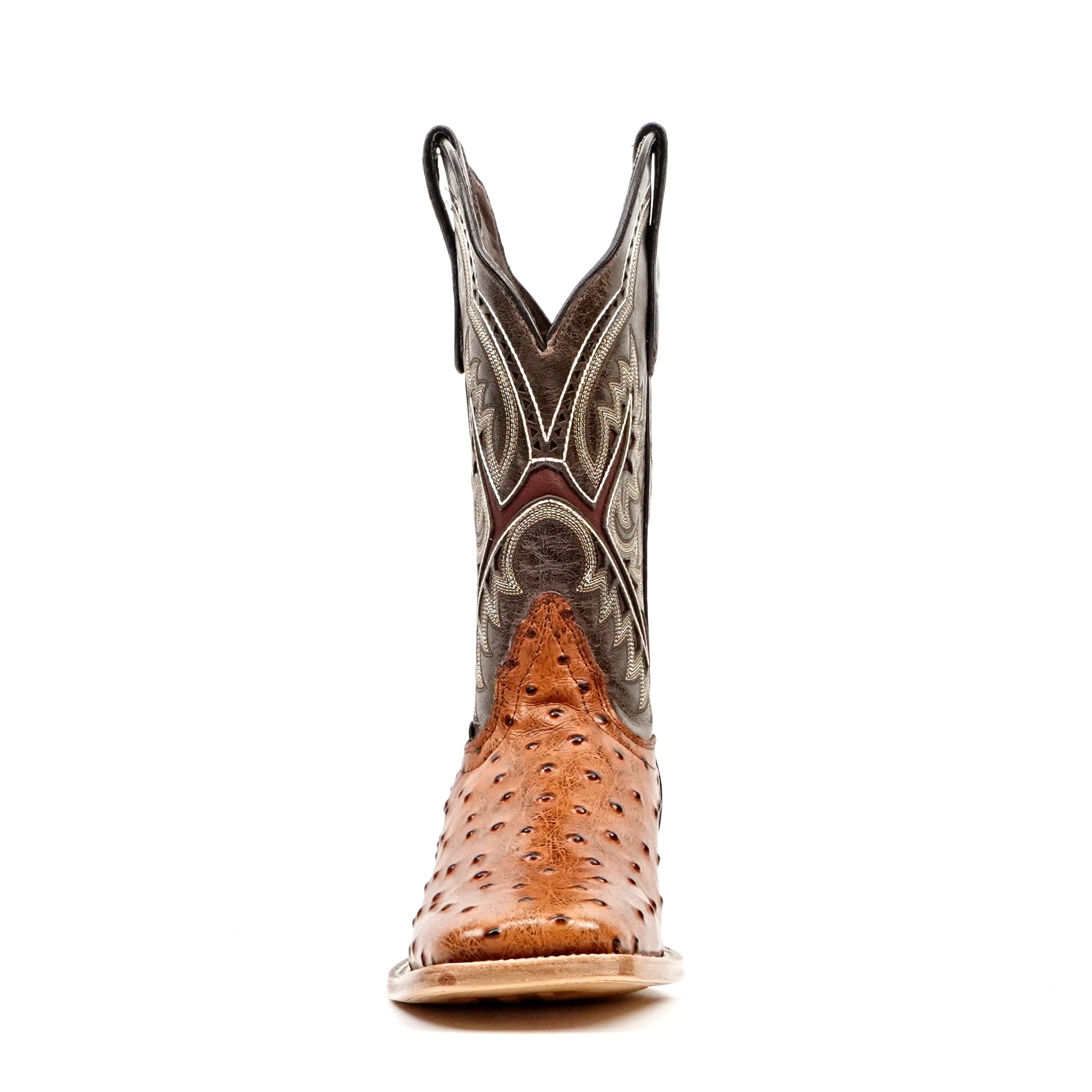 Ostrich Cognac Cowboy Boots - Embossed Leather - Square Toe (E424)