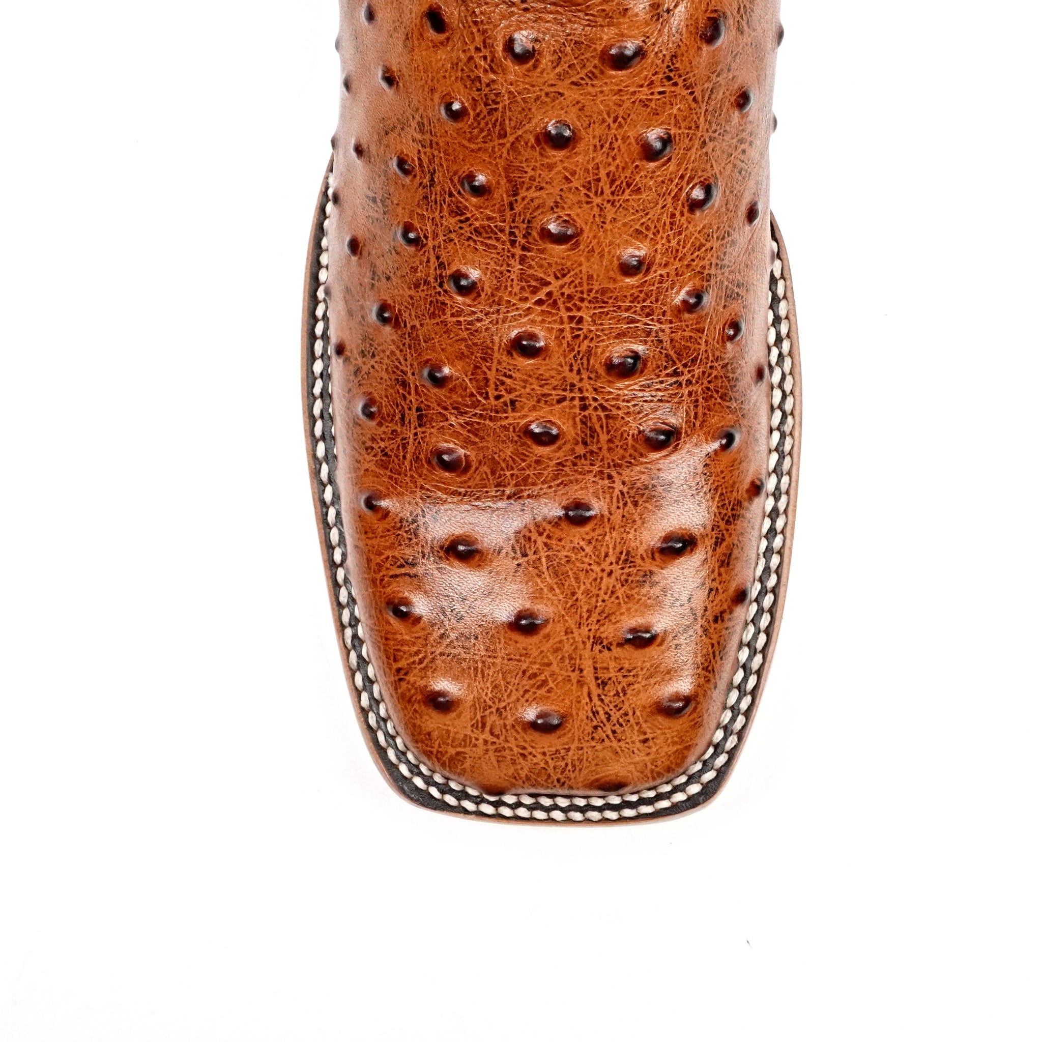 Ostrich Cognac Cowboy Boots - Embossed Leather - Square Toe (E424)