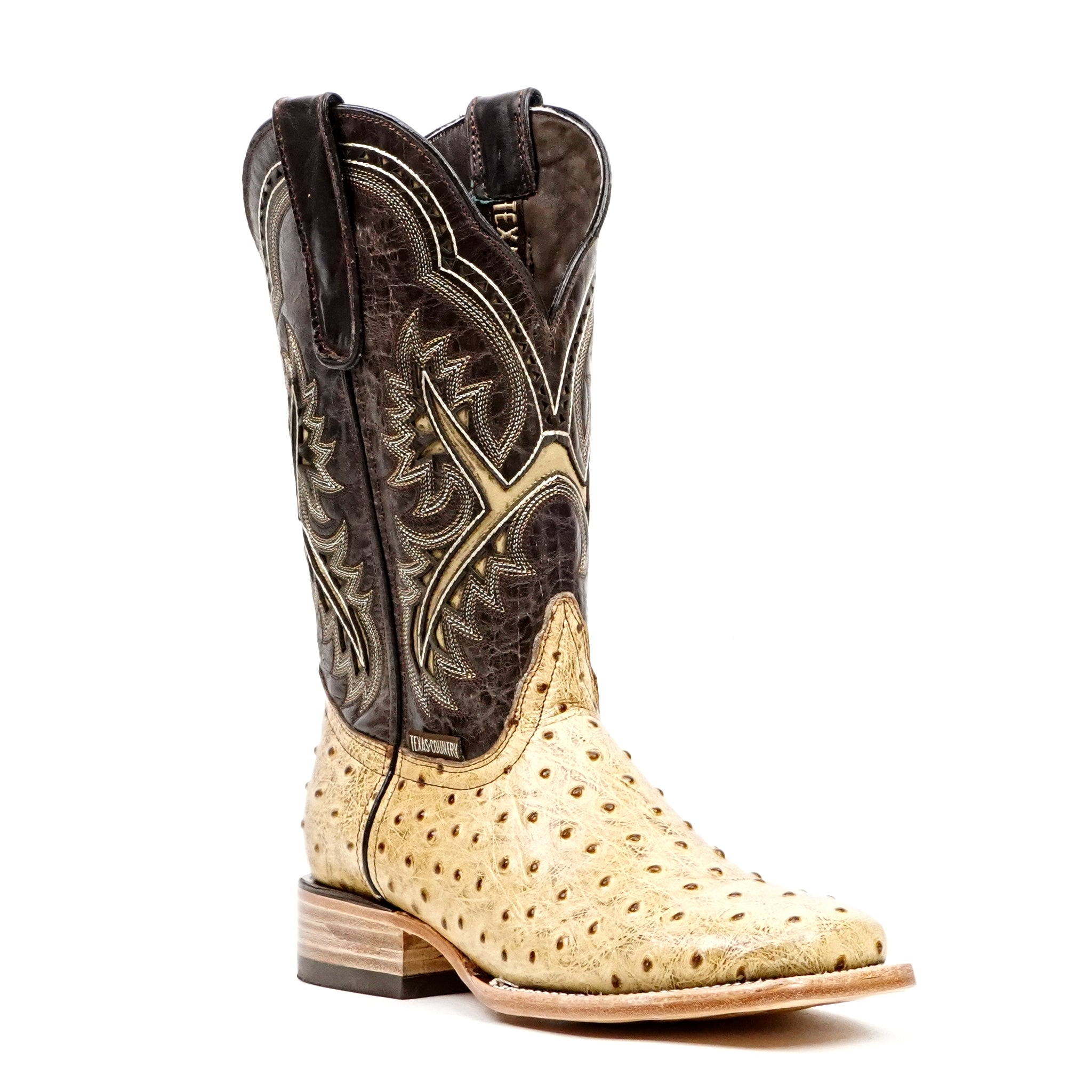 Ostrich Orix Cowboy Boots - Embossed Leather - Square Toe (E424)