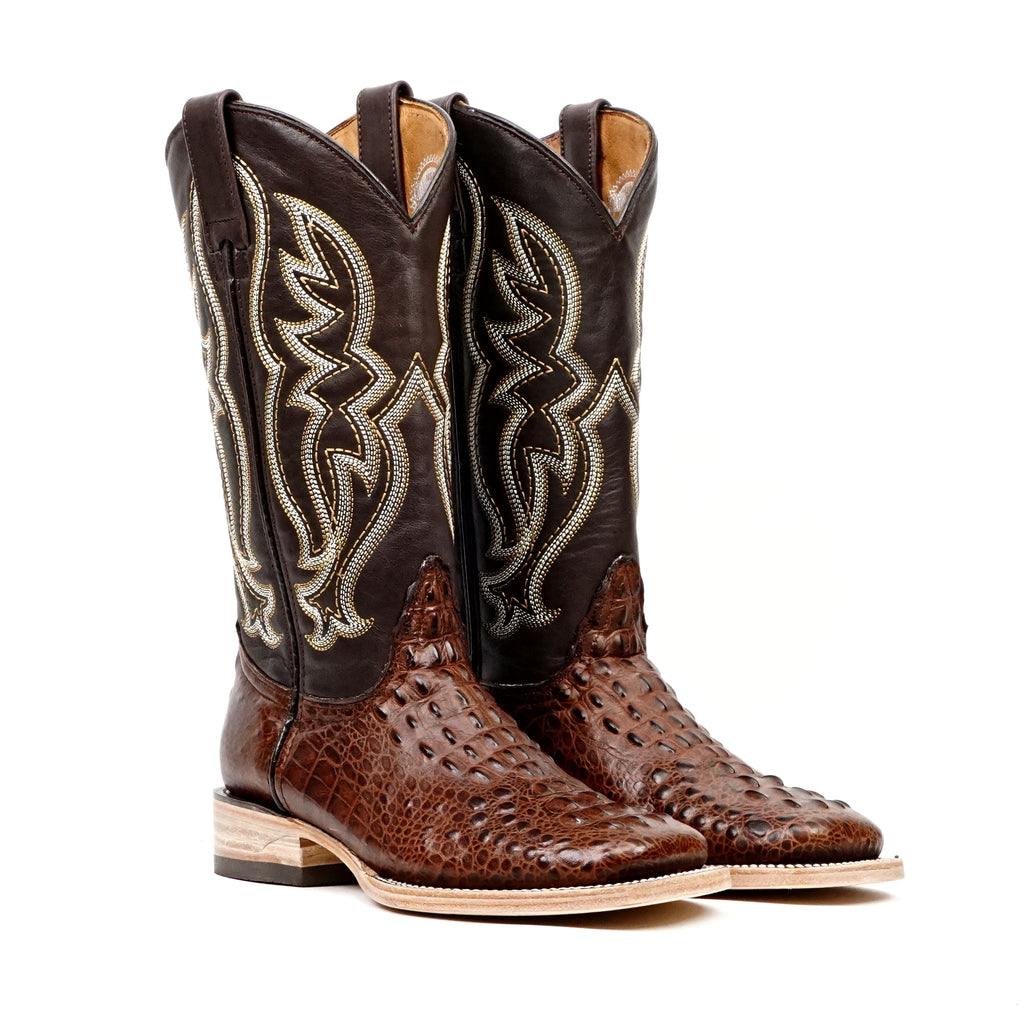 Crocodile Head Choco Boots - Embossed Leather - Square Toe (E427)
