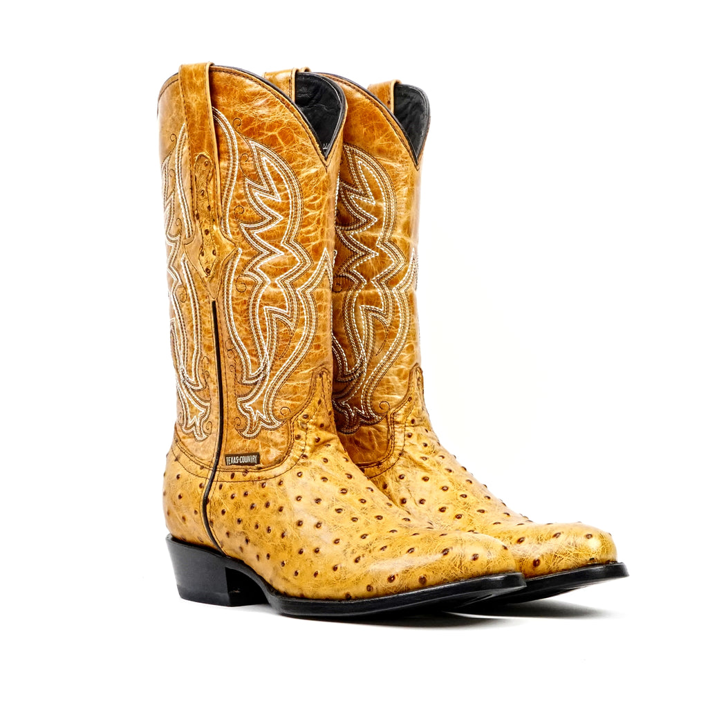 Ostrich Buttercup Boots - Embossed Leather - Round Toe (E436)